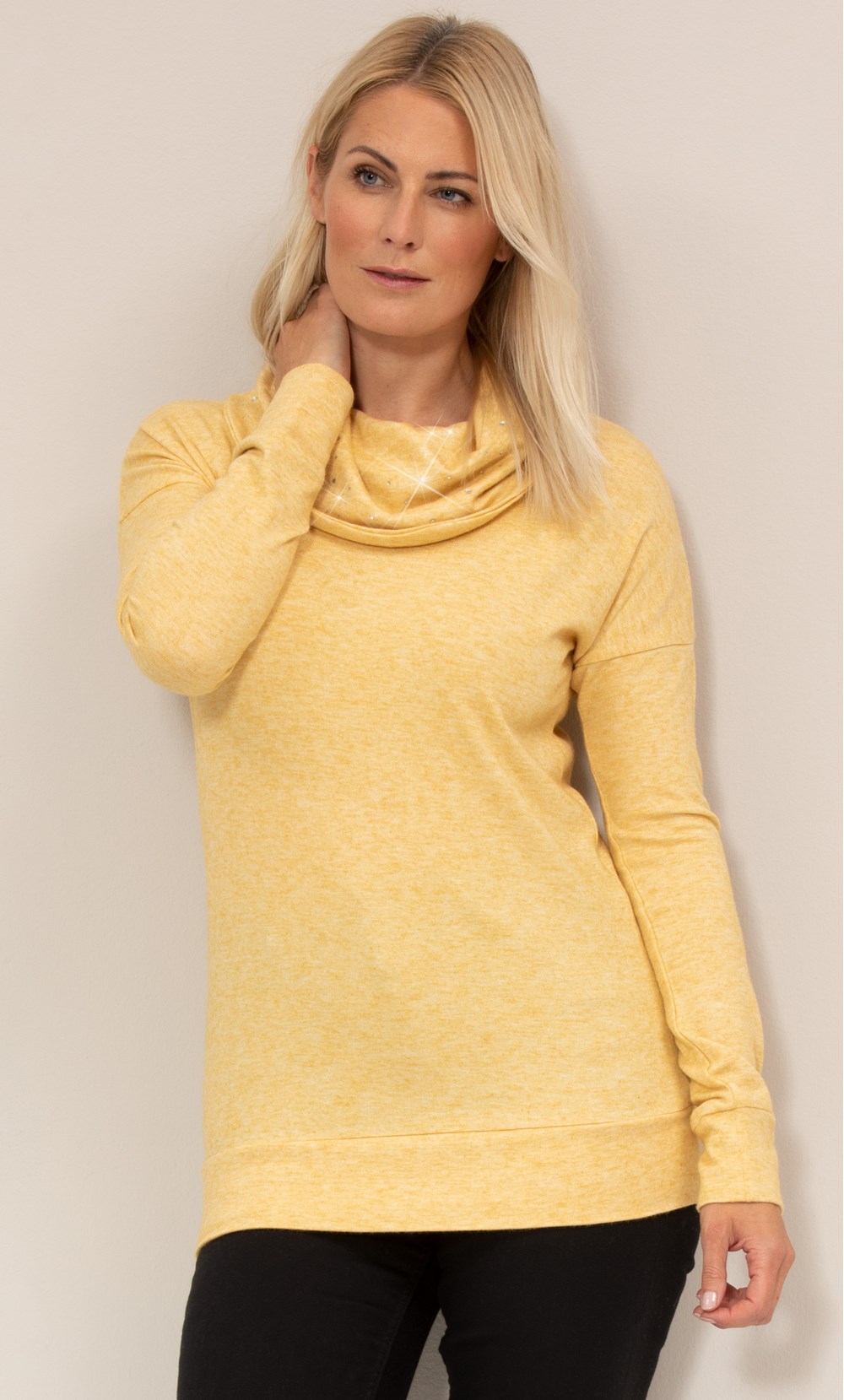 Embellished Cowl Neck Knitted Lounge Top