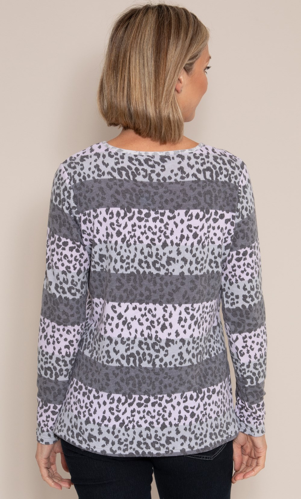 Anna Rose Stripe And Animal Print Knit Top