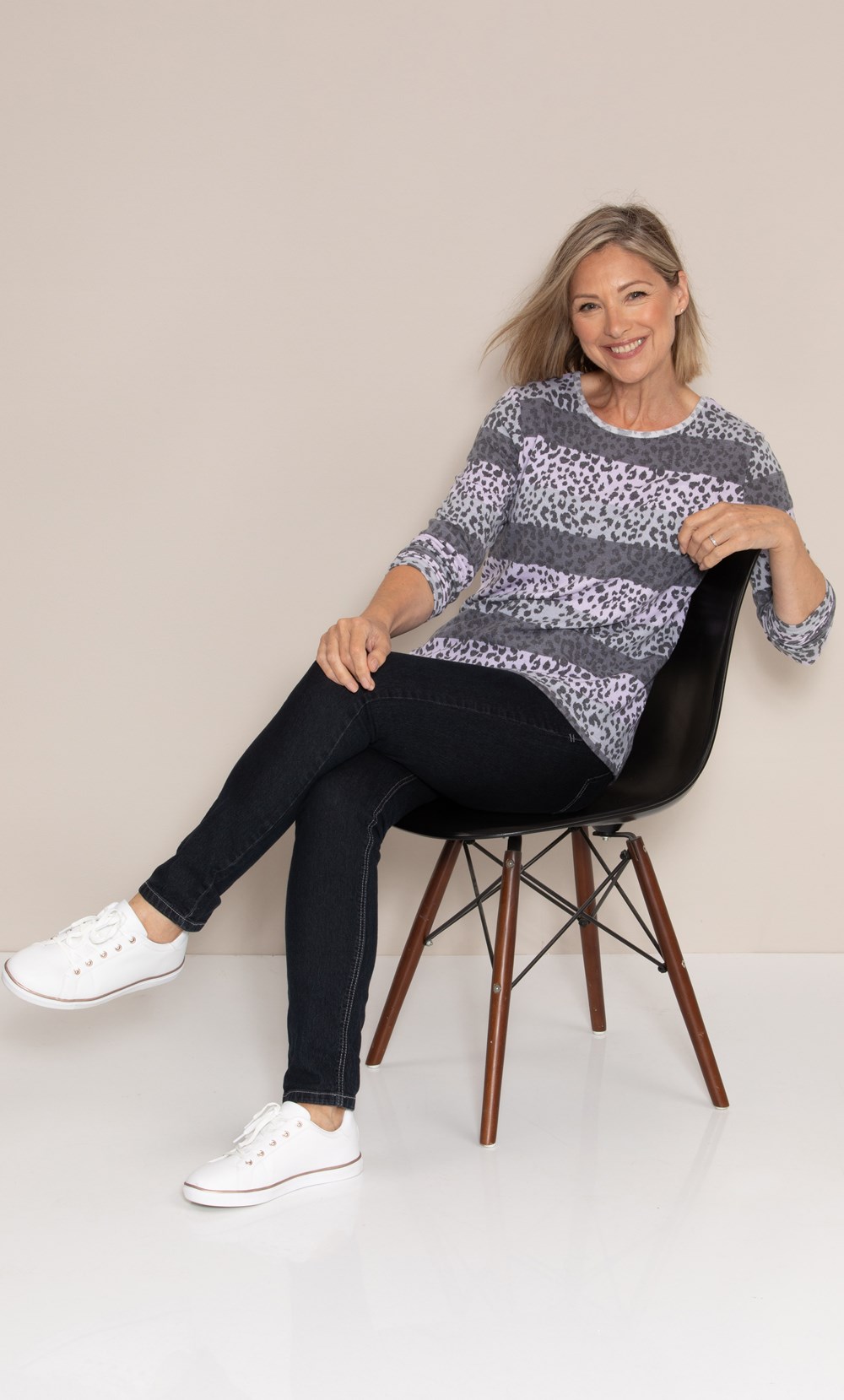 Anna Rose Stripe And Animal Print Knit Top