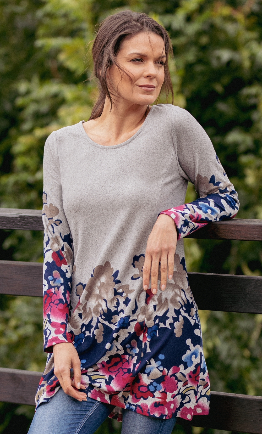 Floral Border Print Knitted Tunic