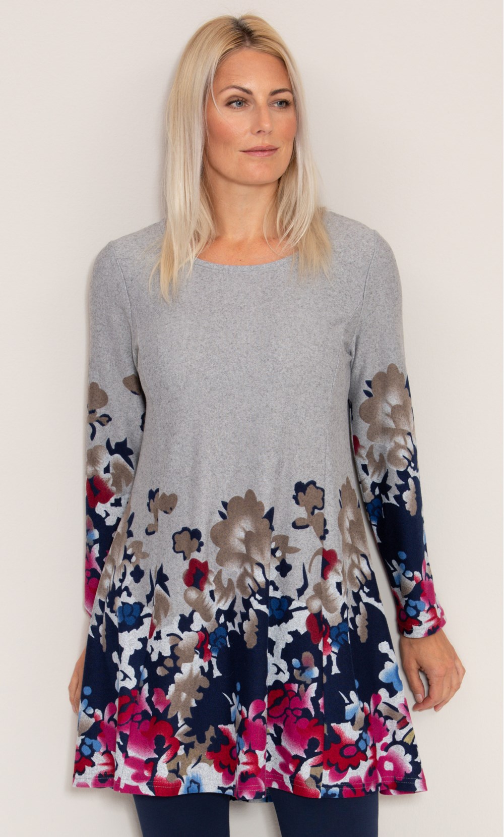 Floral Border Print Knitted Tunic