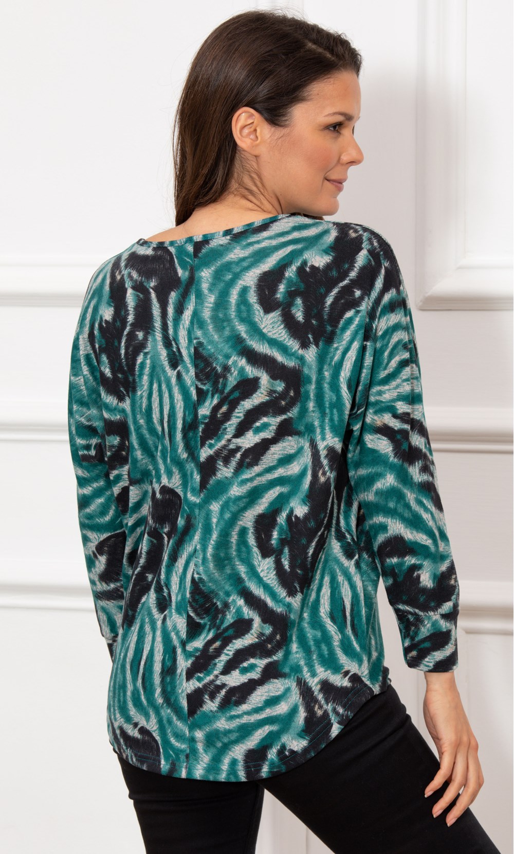 Embellished Animal Print Batwing Knit Top