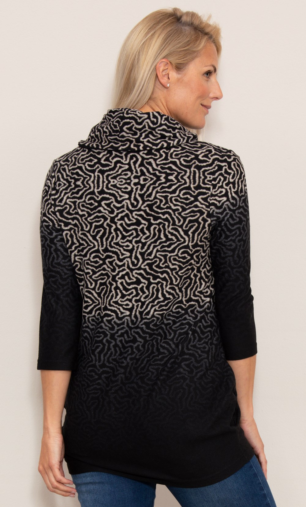 Printed Brushed Knit Cowl Neck Tunic