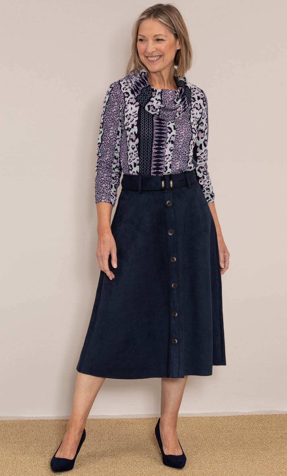 Anna Rose Suedette Belted Midi Skirt