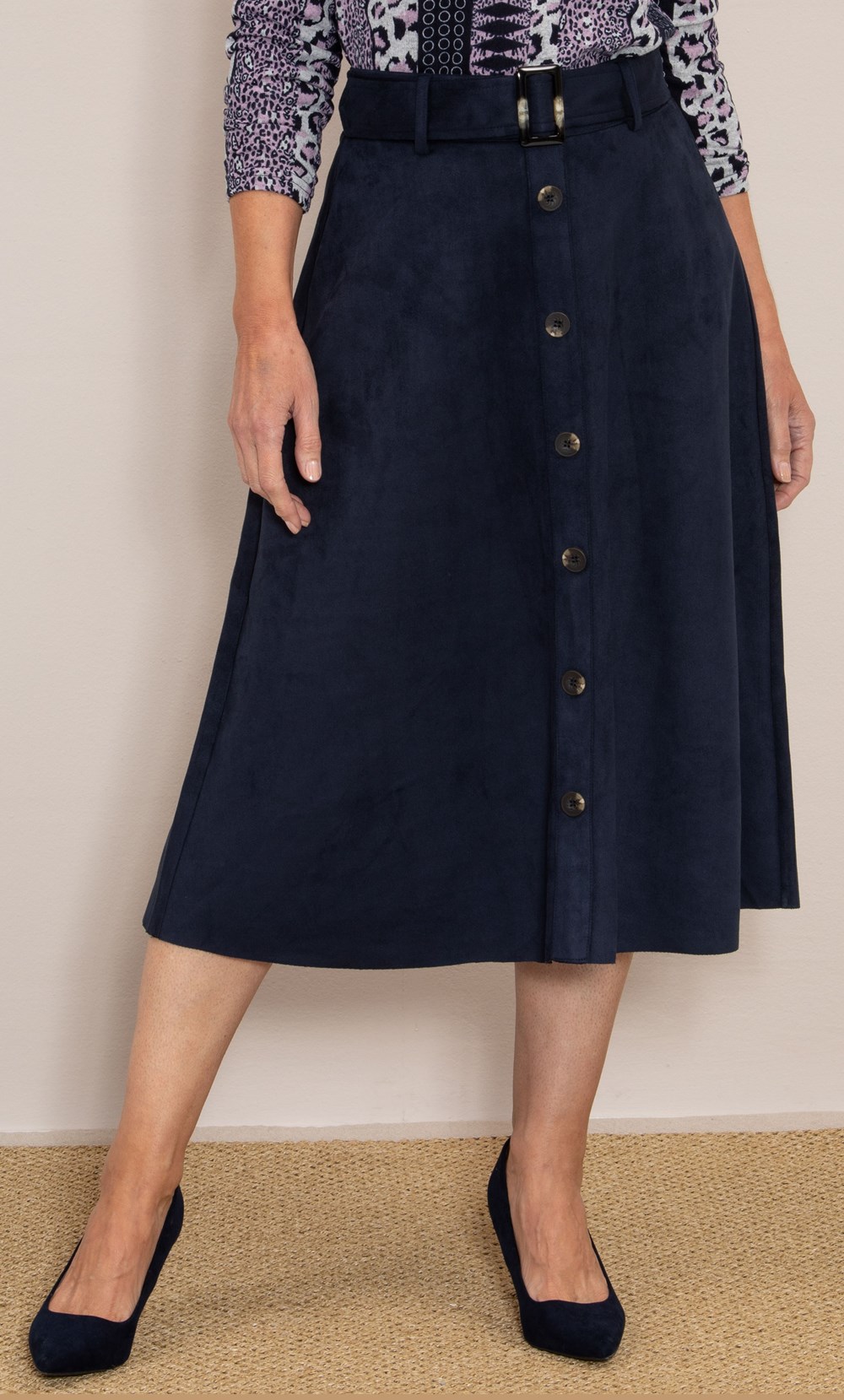 Anna Rose Suedette Belted Midi Skirt