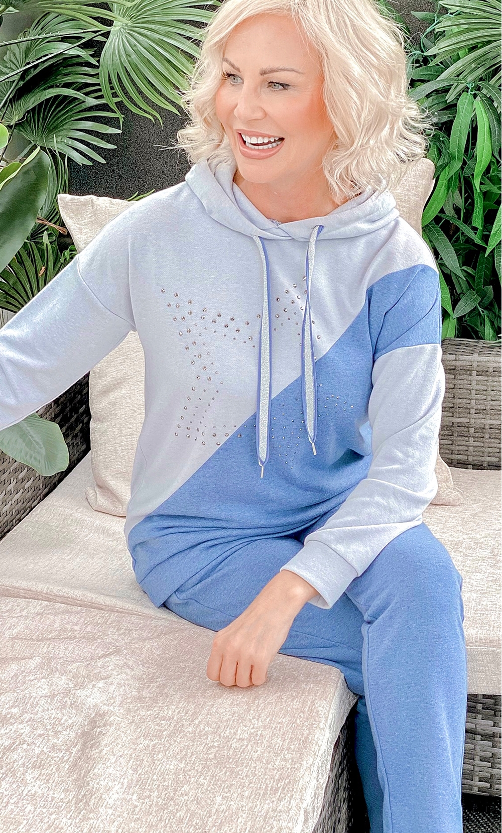 Star Embellished Colour Block Cosy Hoodie