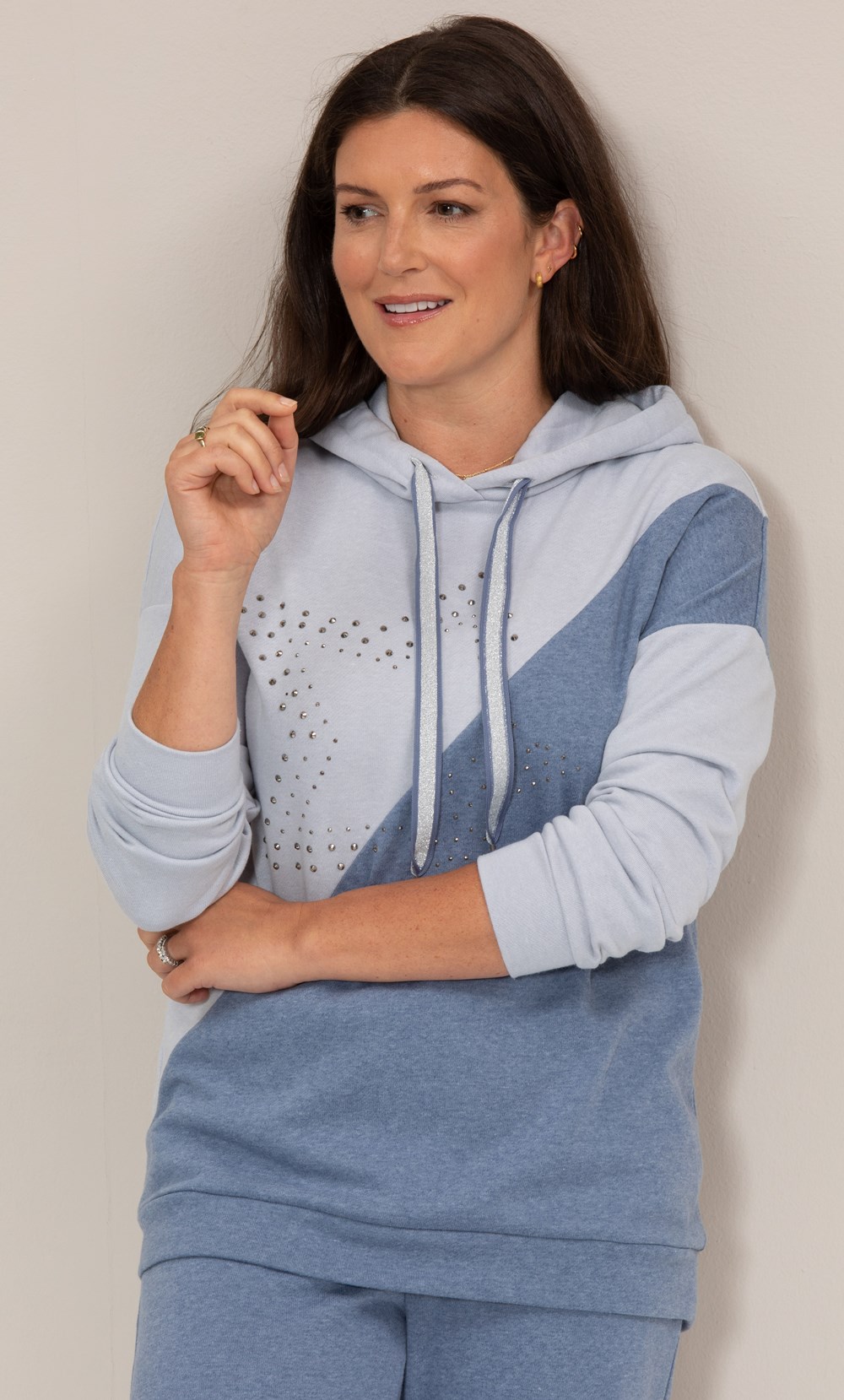 Star Embellished Colour Block Cosy Hoodie