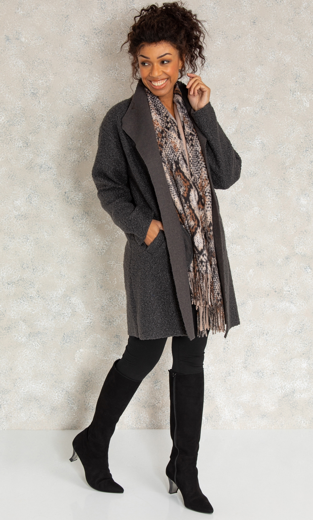 Long open front clearance coat