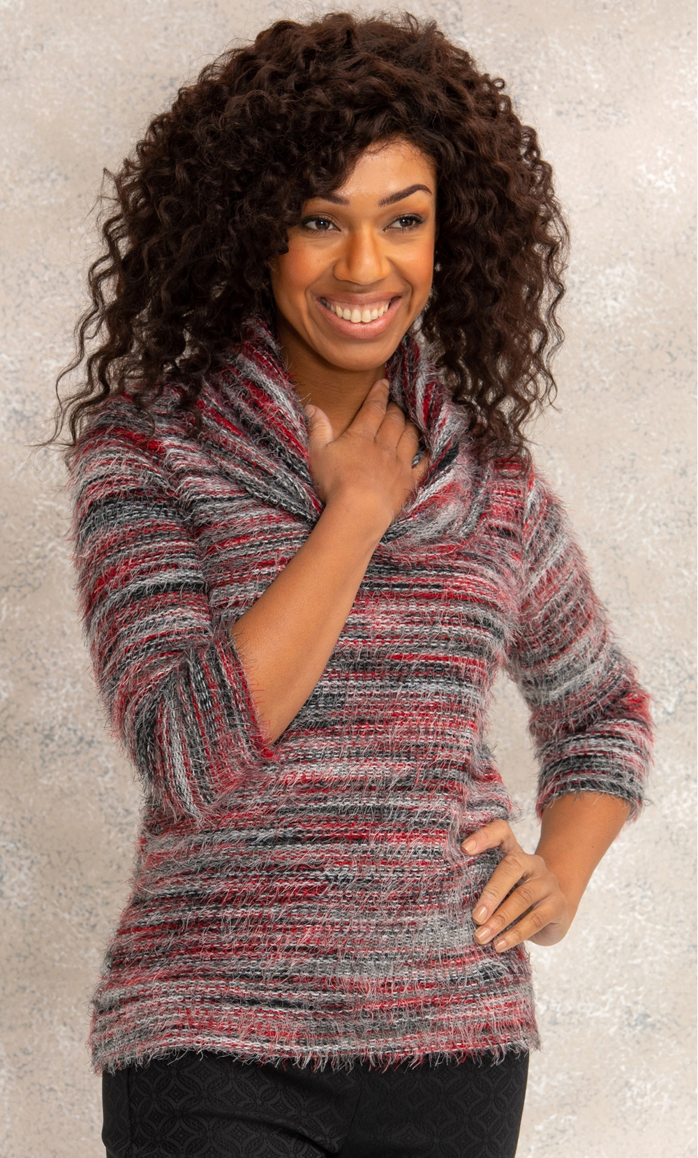 Eyelash Knit Cowl Neck Top