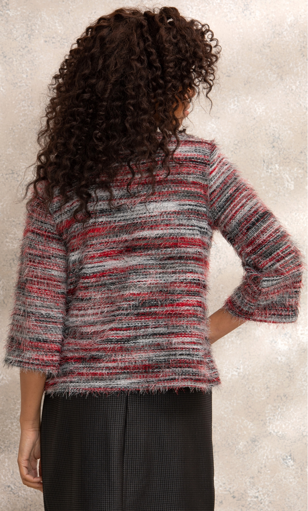 Eyelash Knitted Three Quarter Sleeve Cardigan