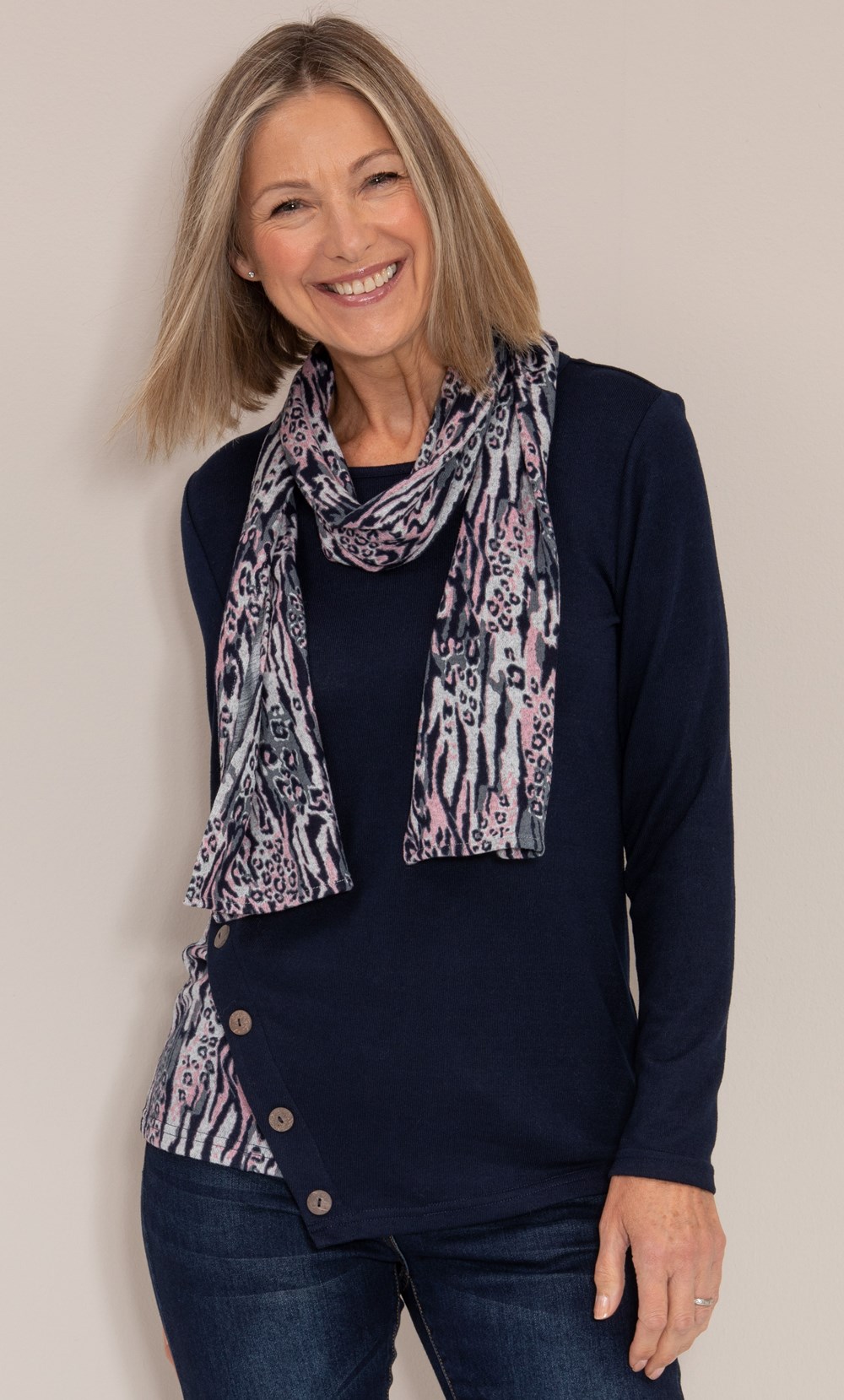 Anna Rose Brushed Knit Top With Scarf