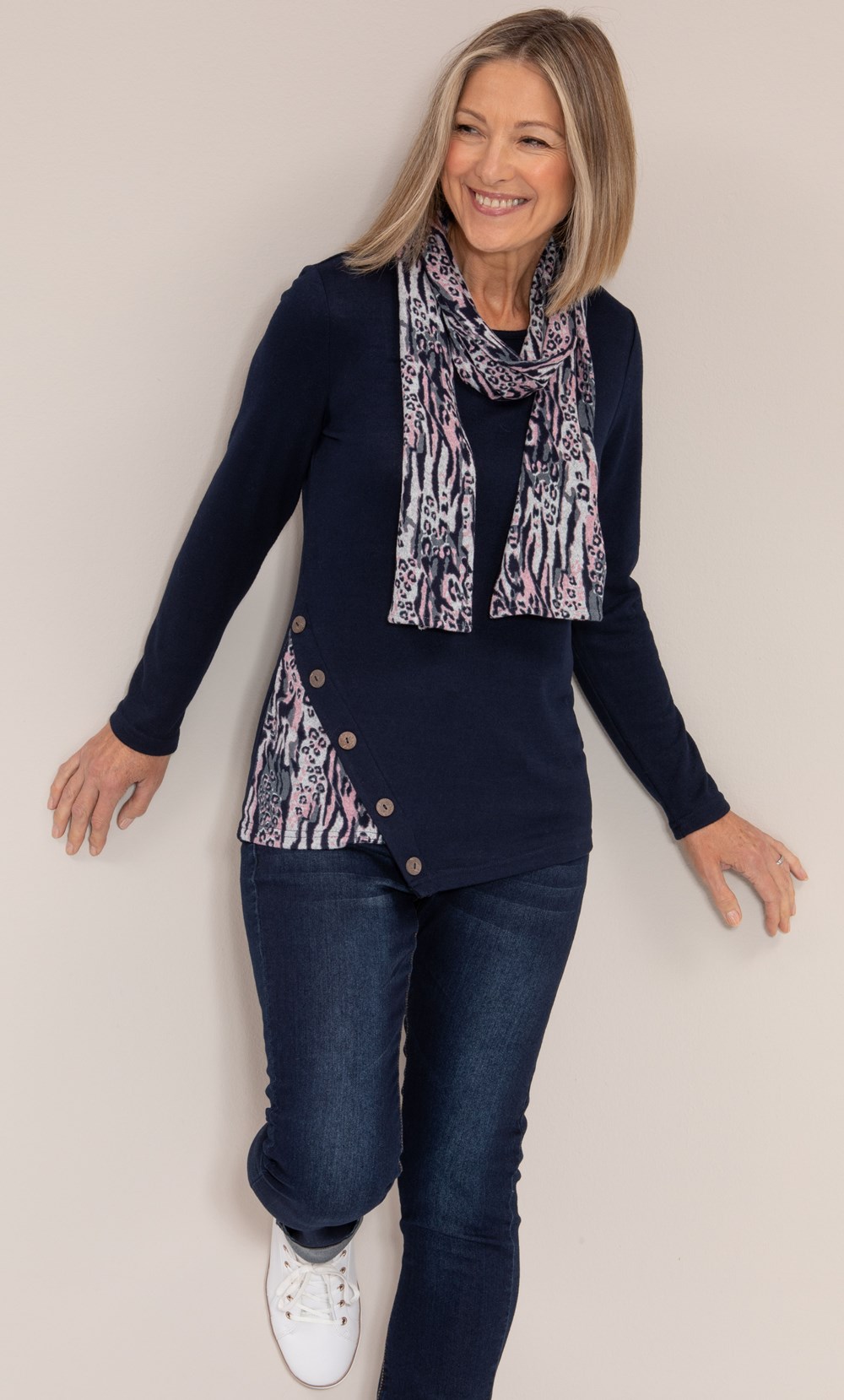 Anna Rose Brushed Knit Top With Scarf
