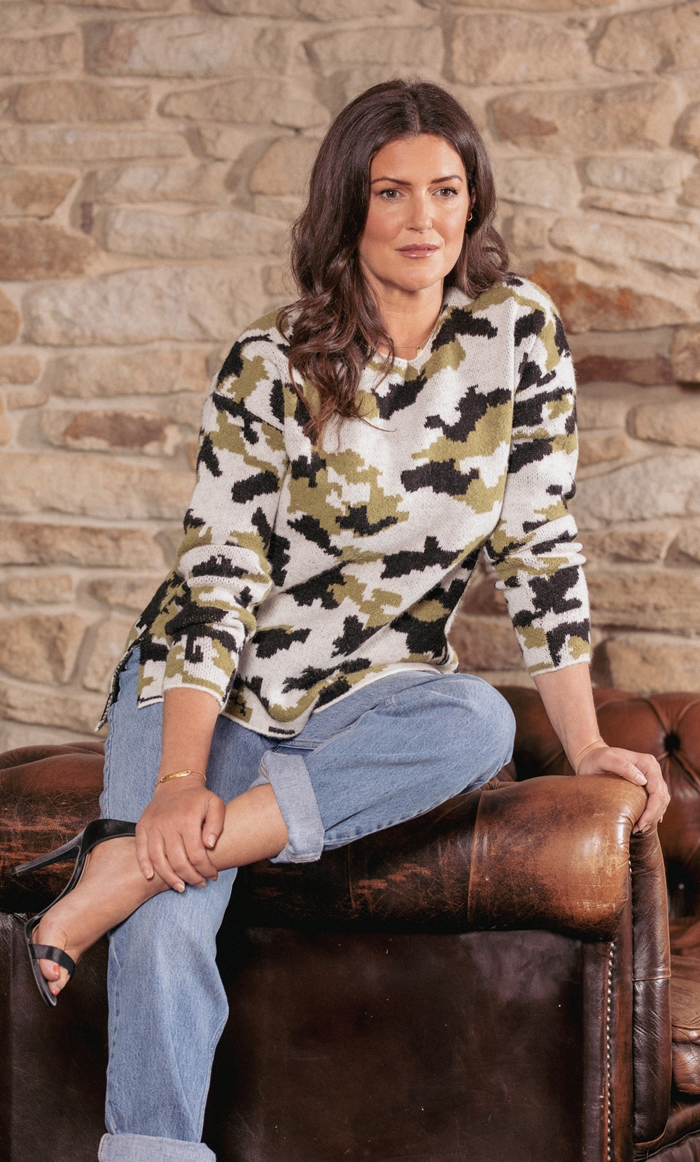 Camouflage Long Sleeve Knit Top