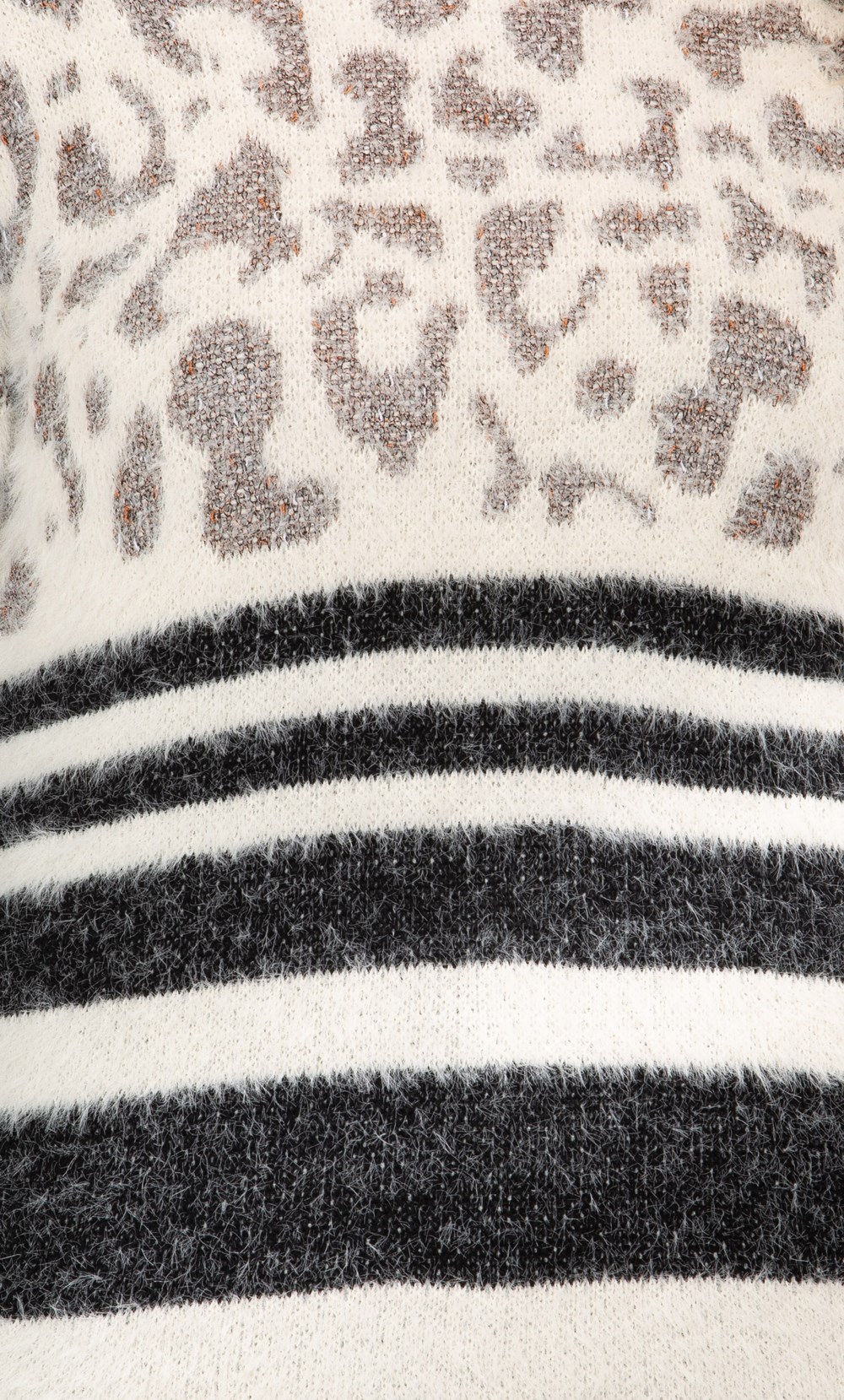 Stripe And Animal Print Eyelash Knit Top