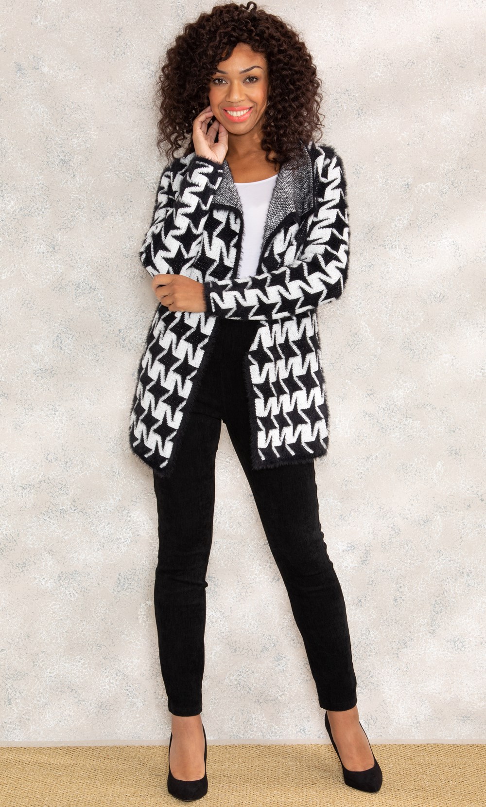 Houndstooth Open Front Cardigan