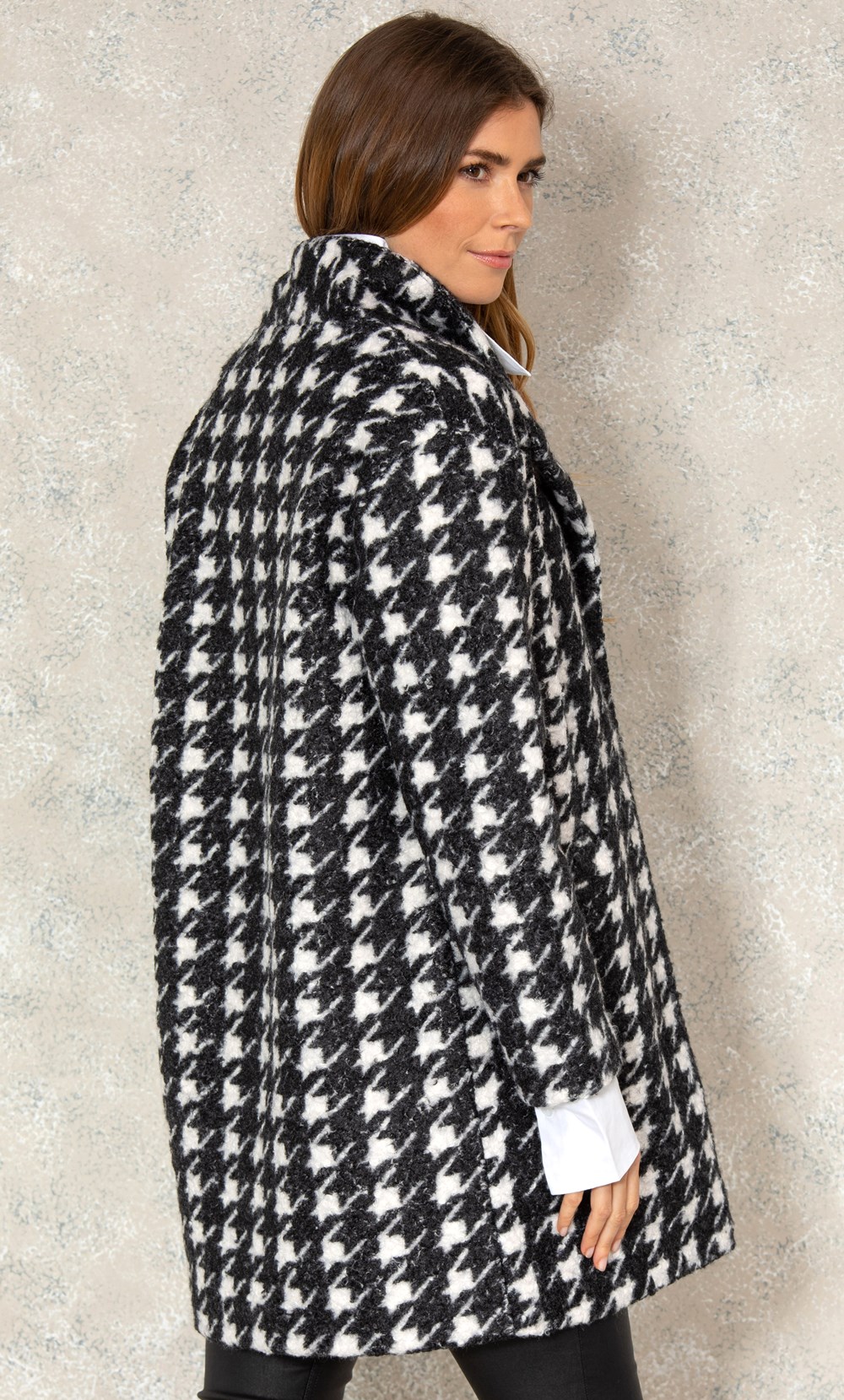 Houndstooth Printed Boucle Coat