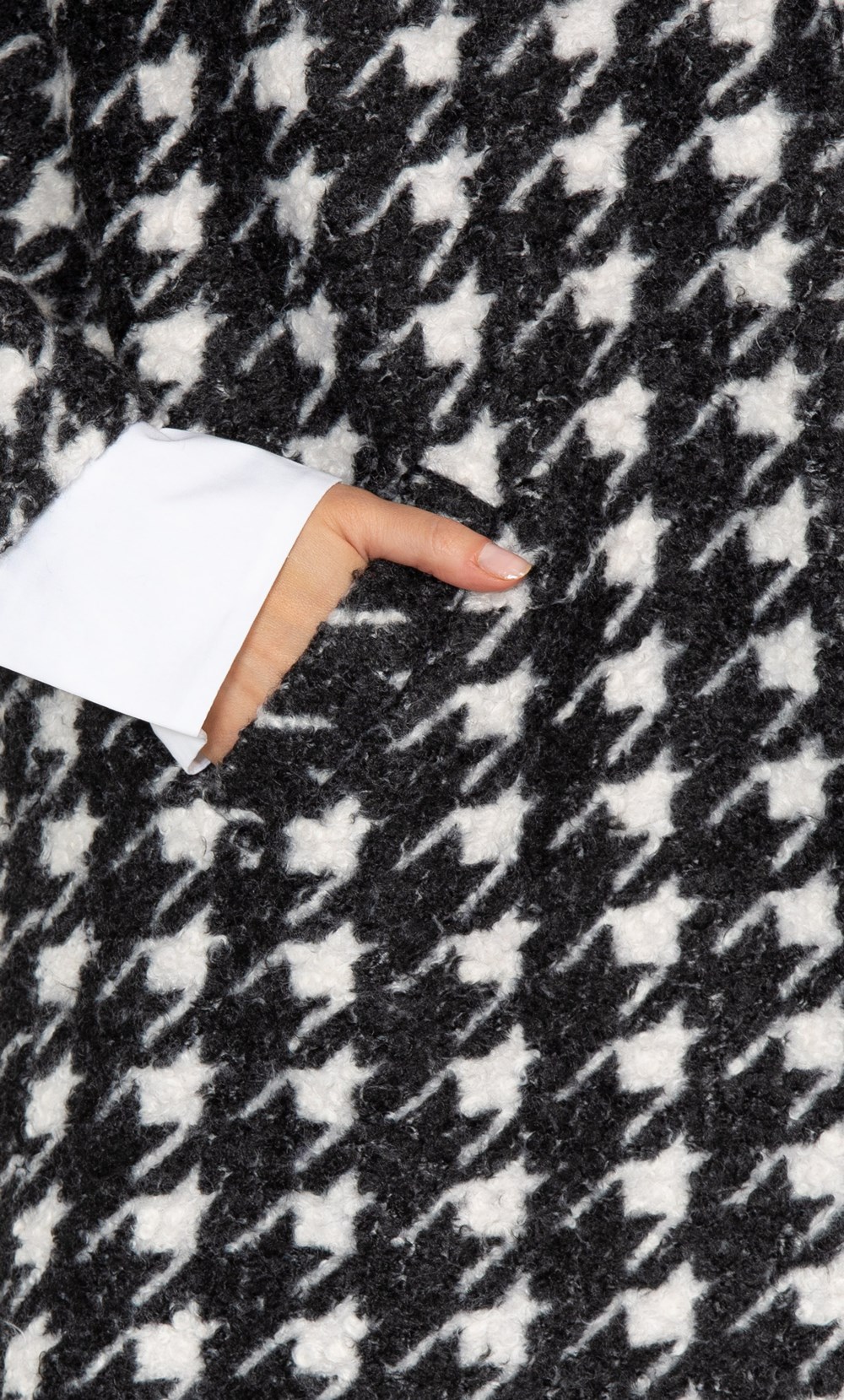 Houndstooth Printed Boucle Coat