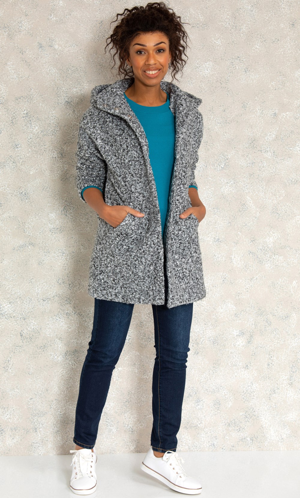 Hooded hotsell boucle coat