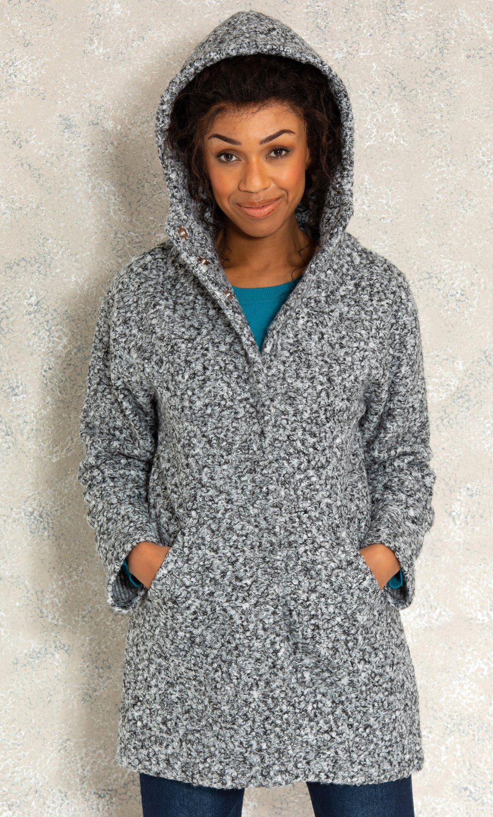 Hooded boucle cheap coat