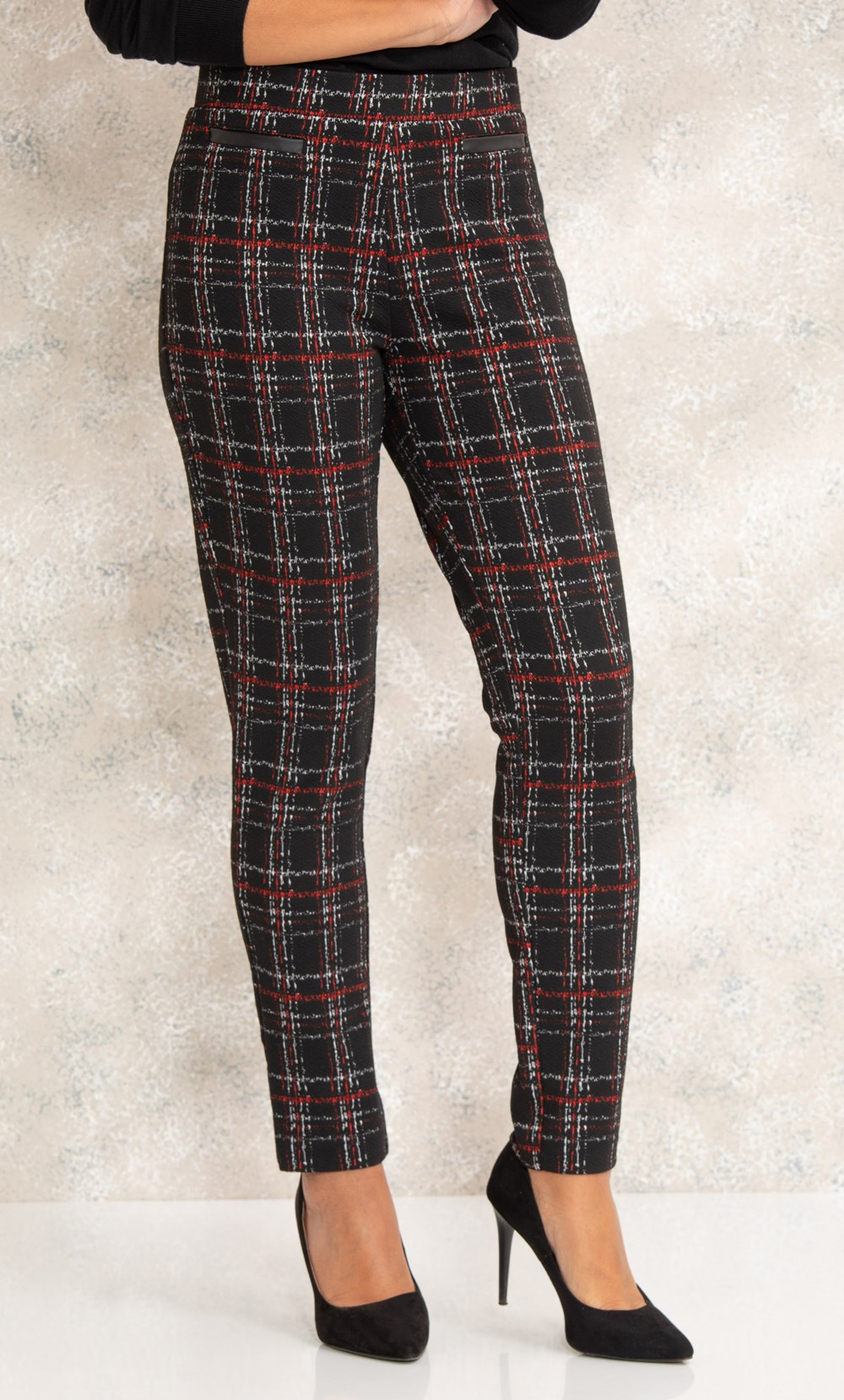 Check Pull On Stretch Fitted Trousers