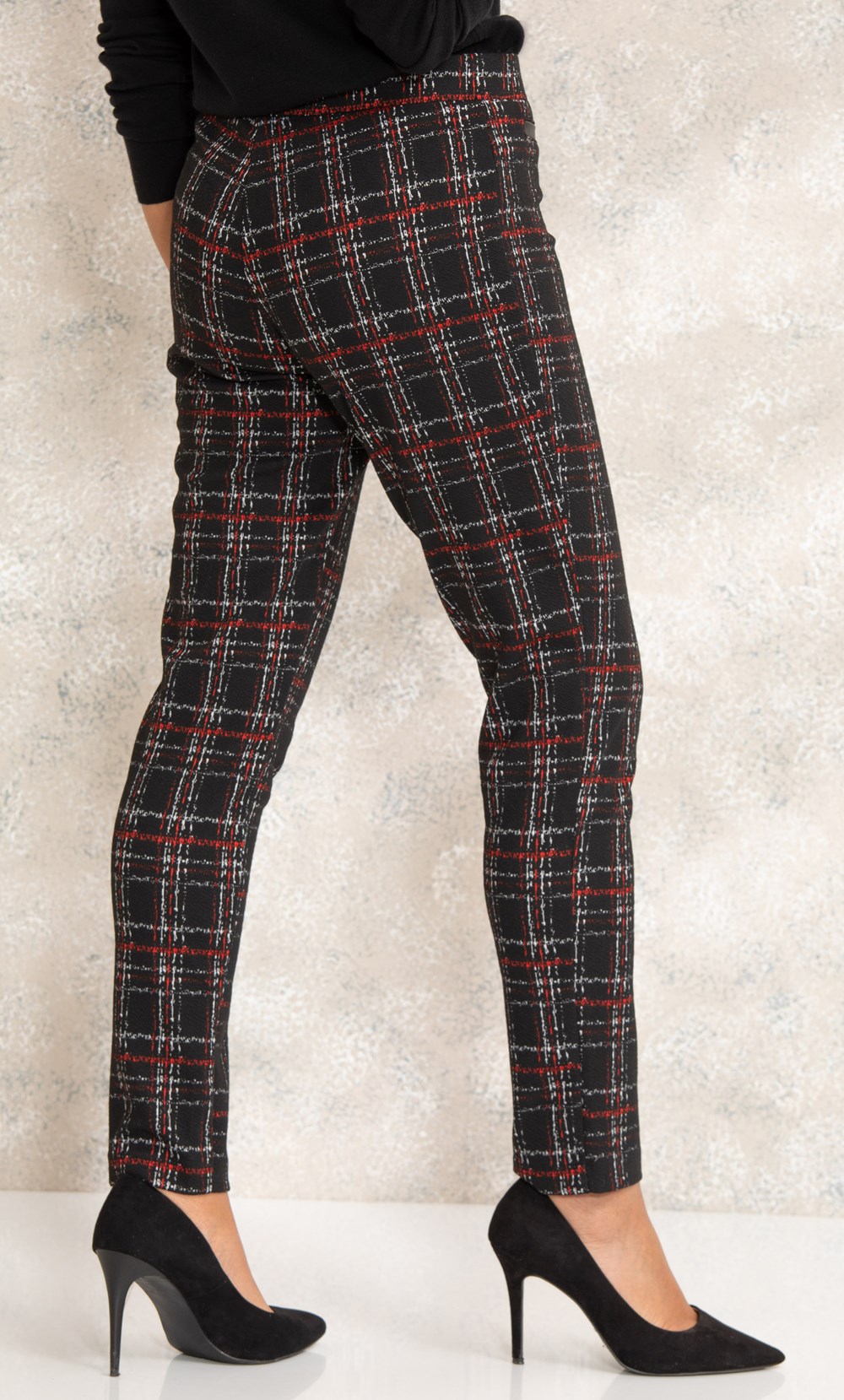 Check Pull On Stretch Fitted Trousers