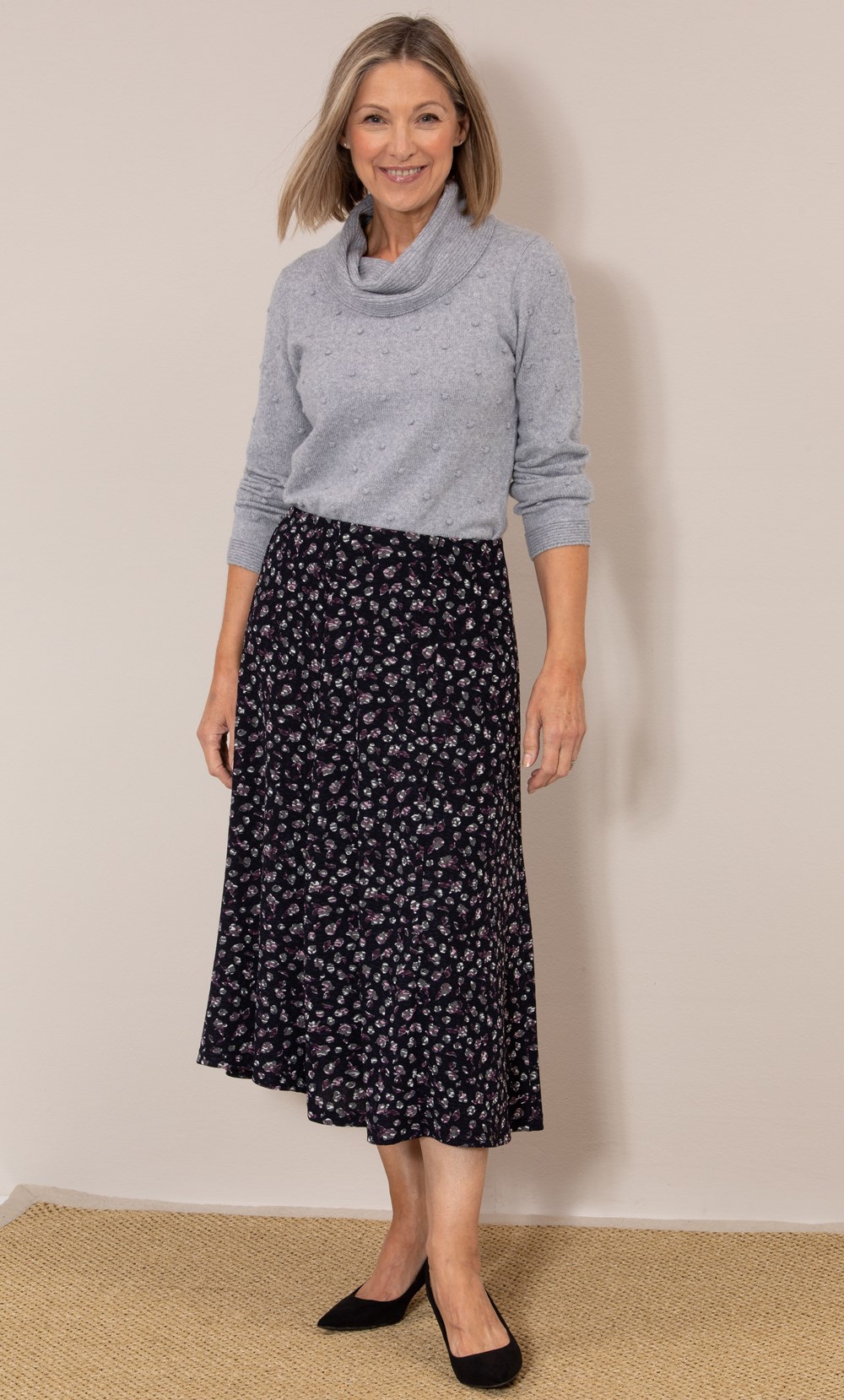 Anna Rose Printed Pull On Midi Skirt