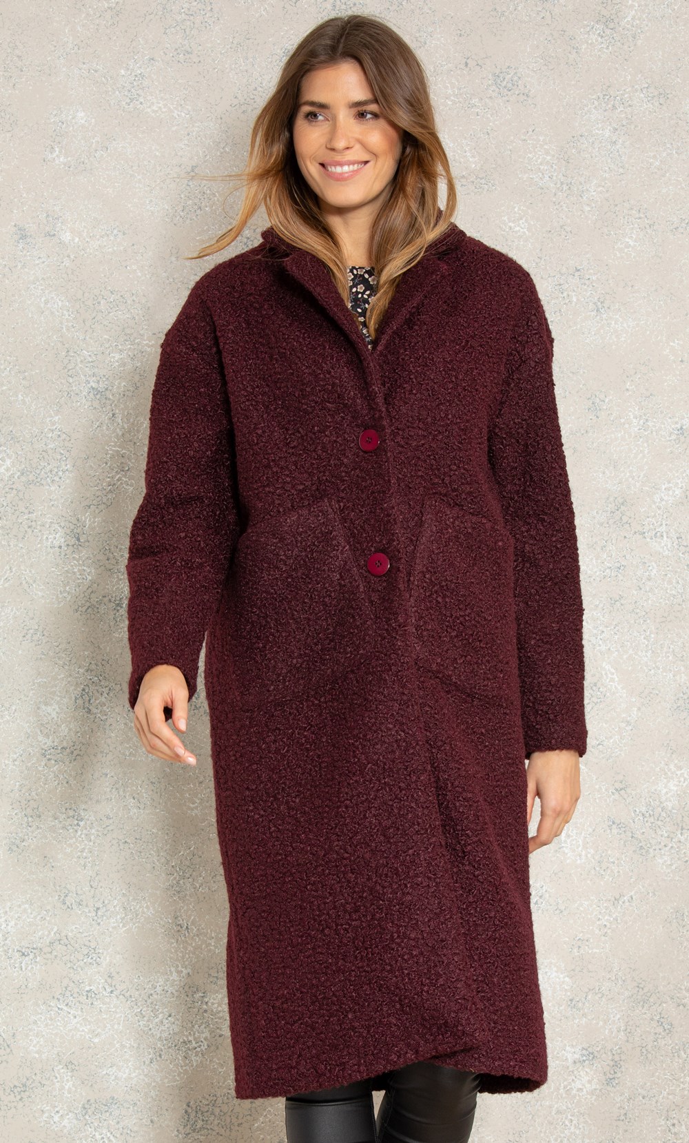 Longline Boucle Patch Pocket Coat