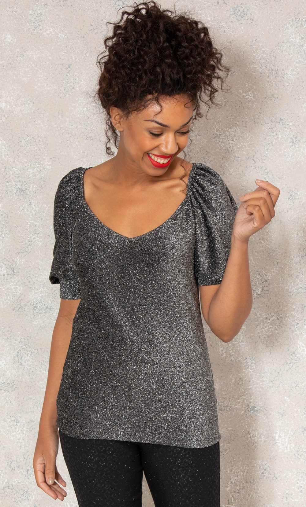 Puff Sleeve Shimmer Jersey Top