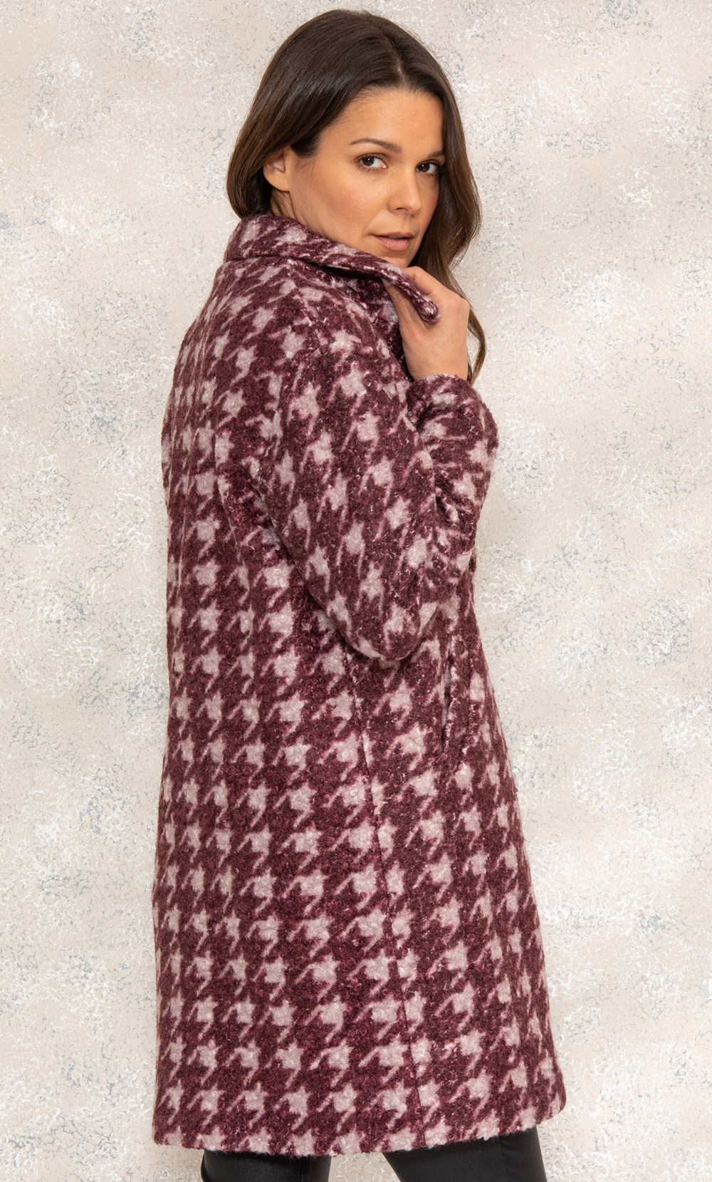 Houndstooth Boucle Double Breasted Coat