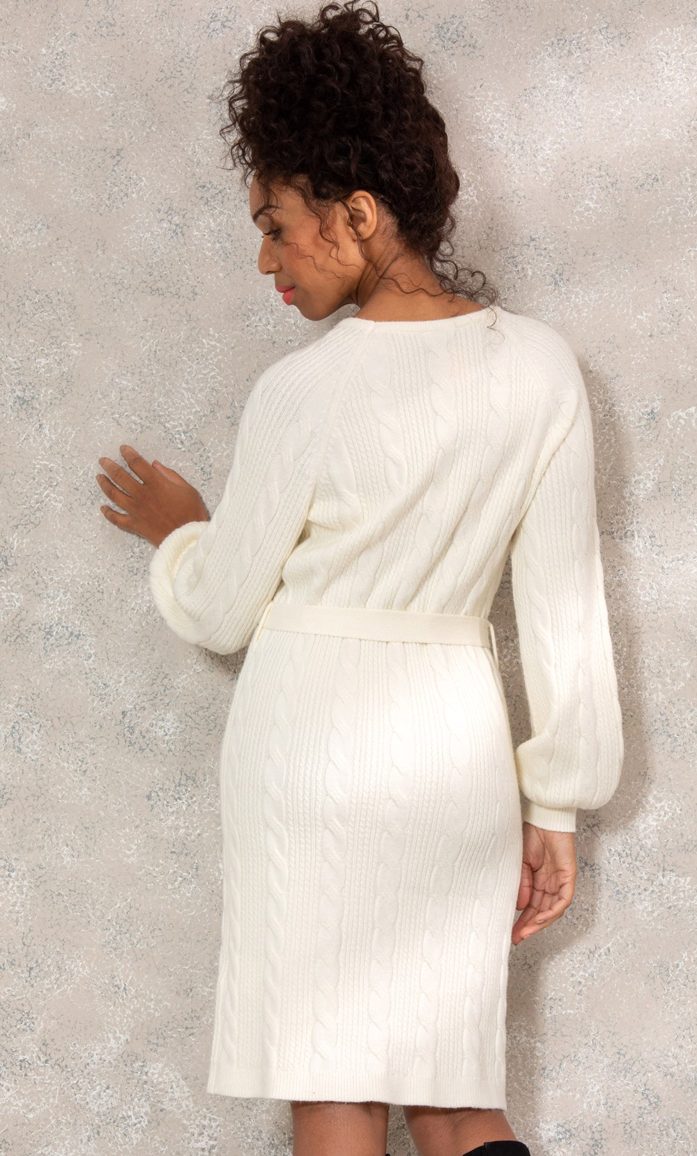 Cable Knit Long Sleeve Belted Dress