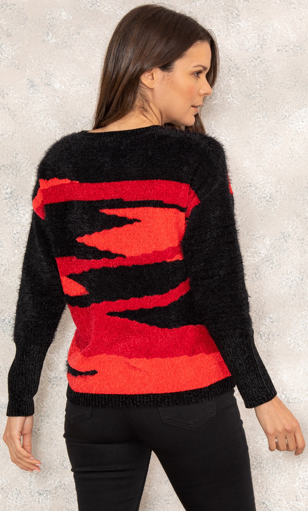 Chenille And Feather Knit Long Sleeve Top