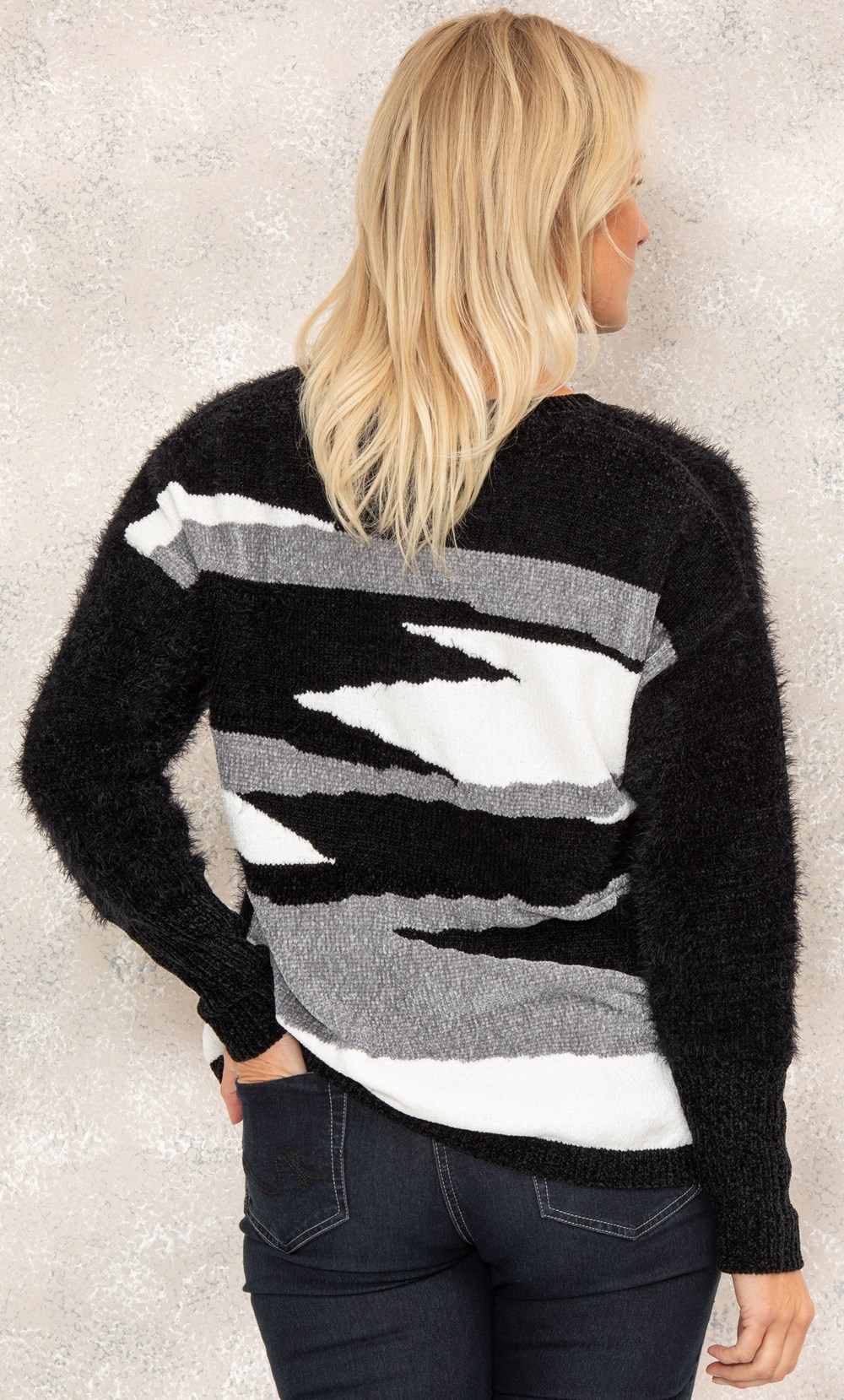 Chenille And Feather Knit Long Sleeve Top