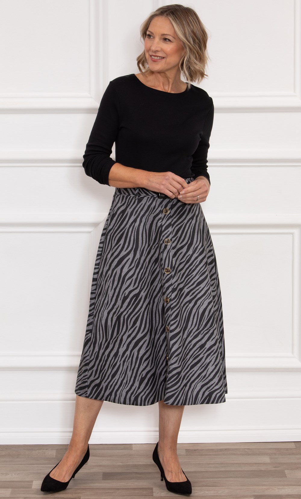 Anna Rose Animal Print Suedette Midi Skirt