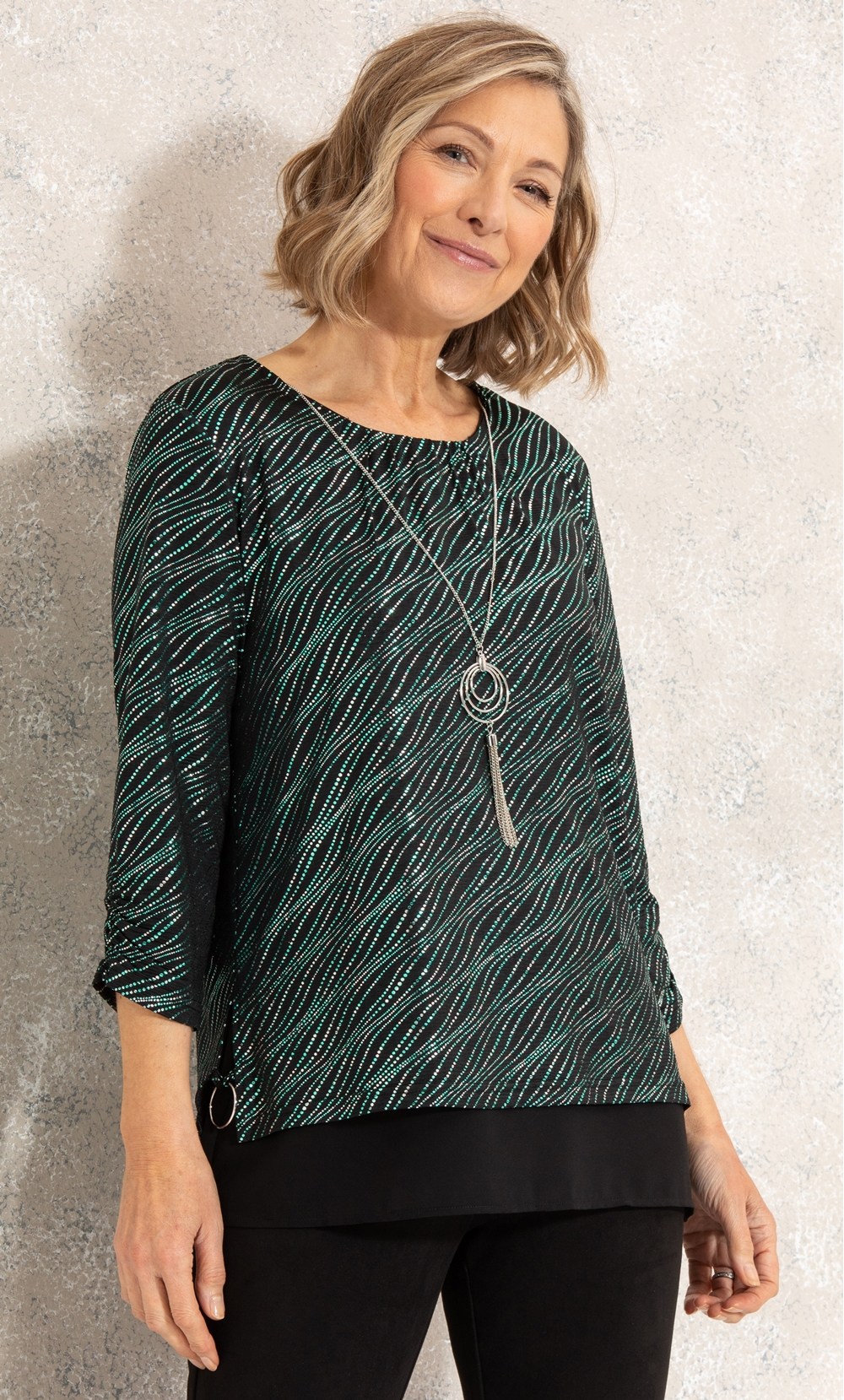 Anna Rose Shimmer Jersey Top With Necklace