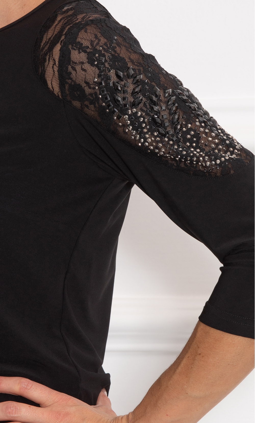 Embellished Lace Trim Stretch Top