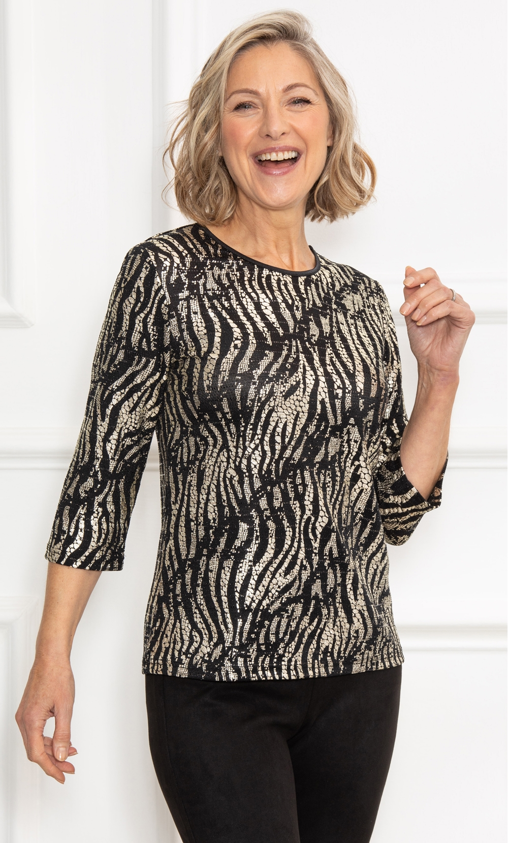 Anna Rose Foil Print Shimmer Jersey Top