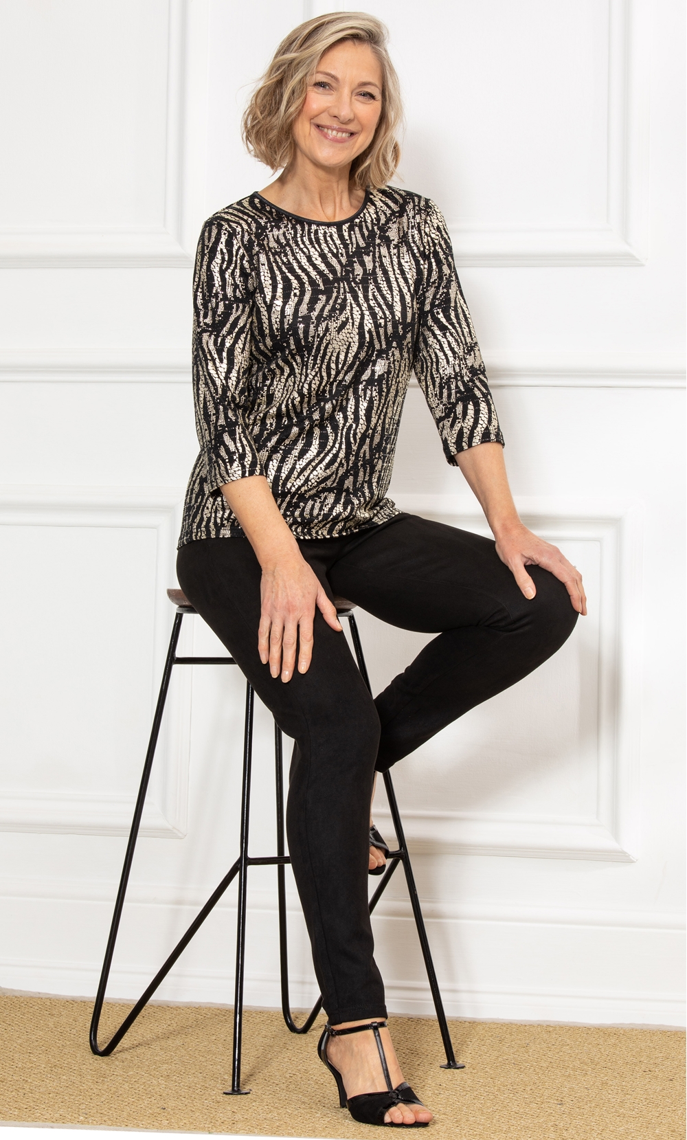 Anna Rose Foil Print Shimmer Jersey Top