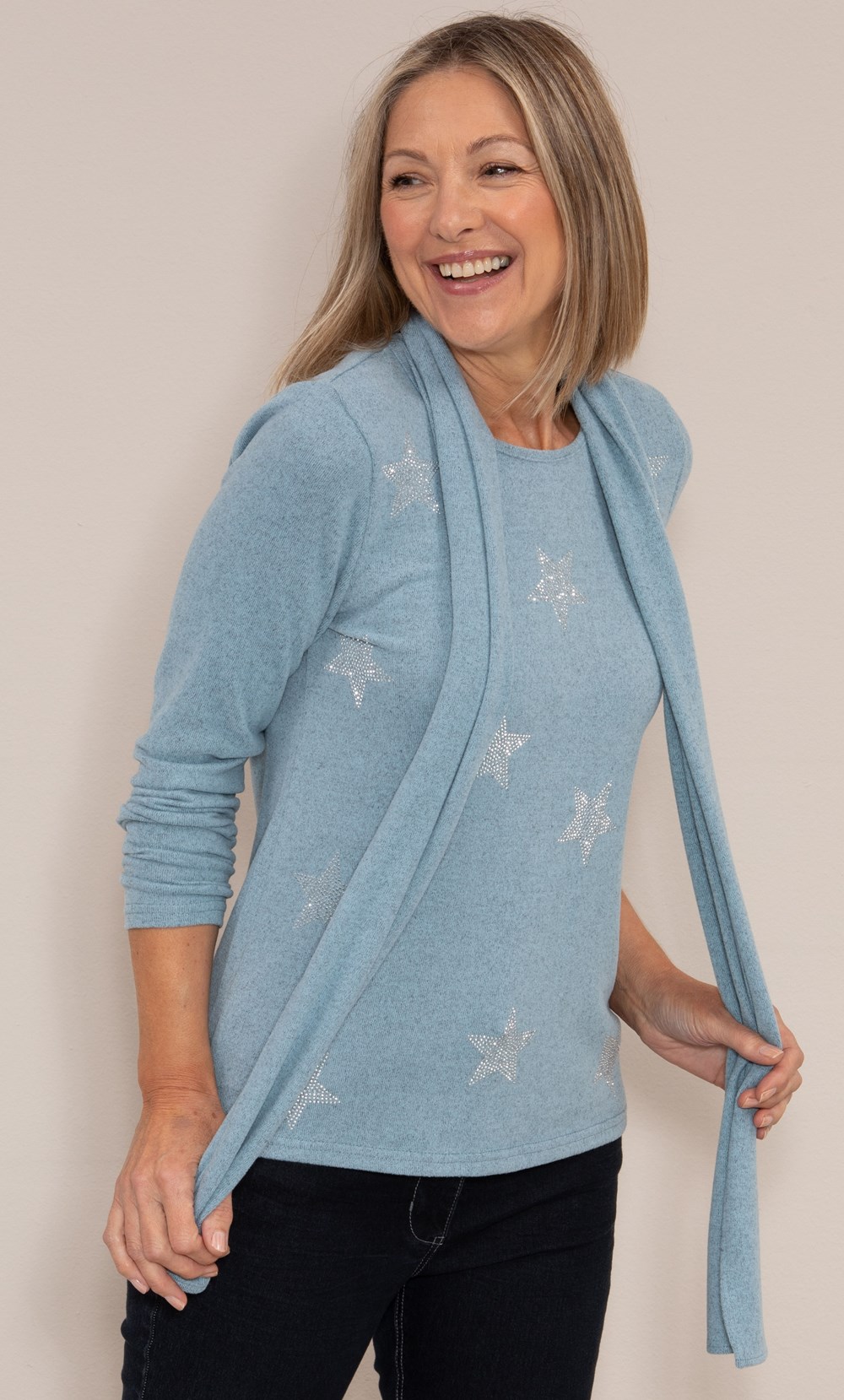 Anna Rose Star Embellished Knit Top With Scarf