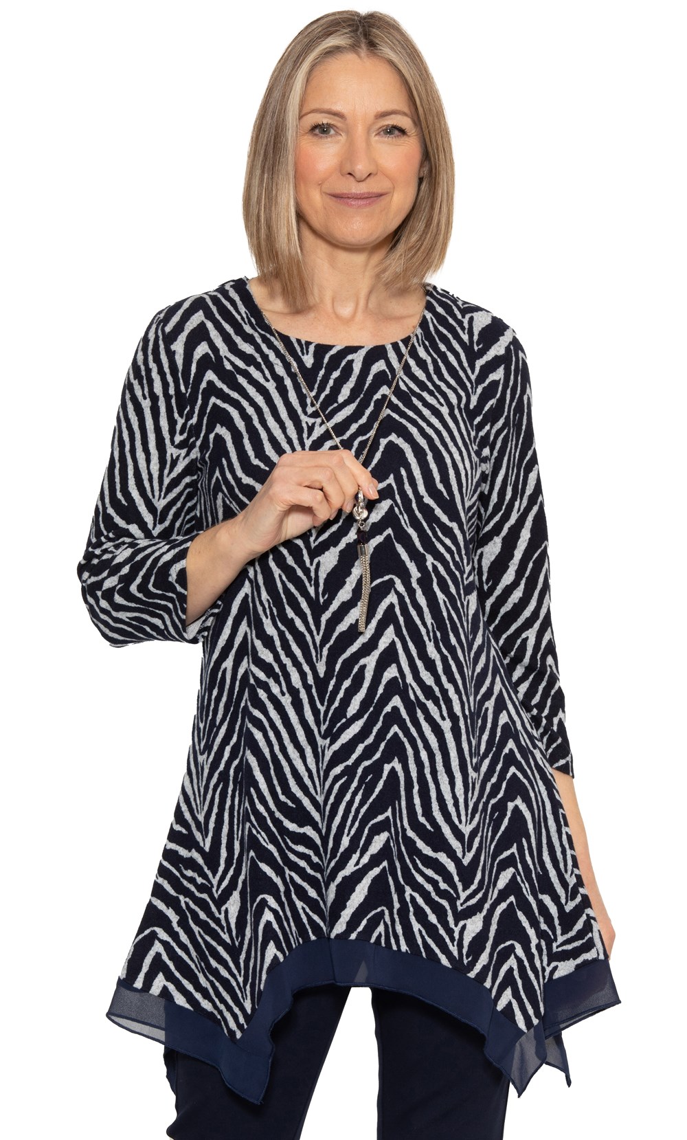 Anna Rose Animal Print Brushed Knit Tunic With Necklace