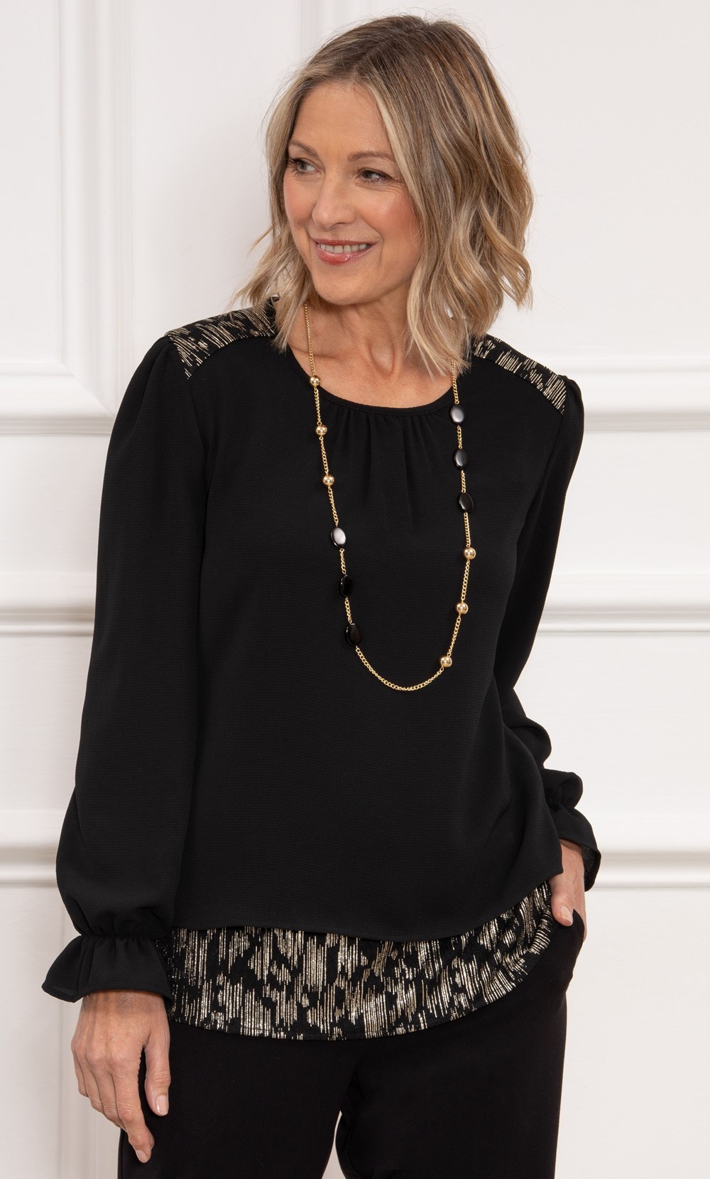 Anna Rose Crepe Layered Top With Necklace