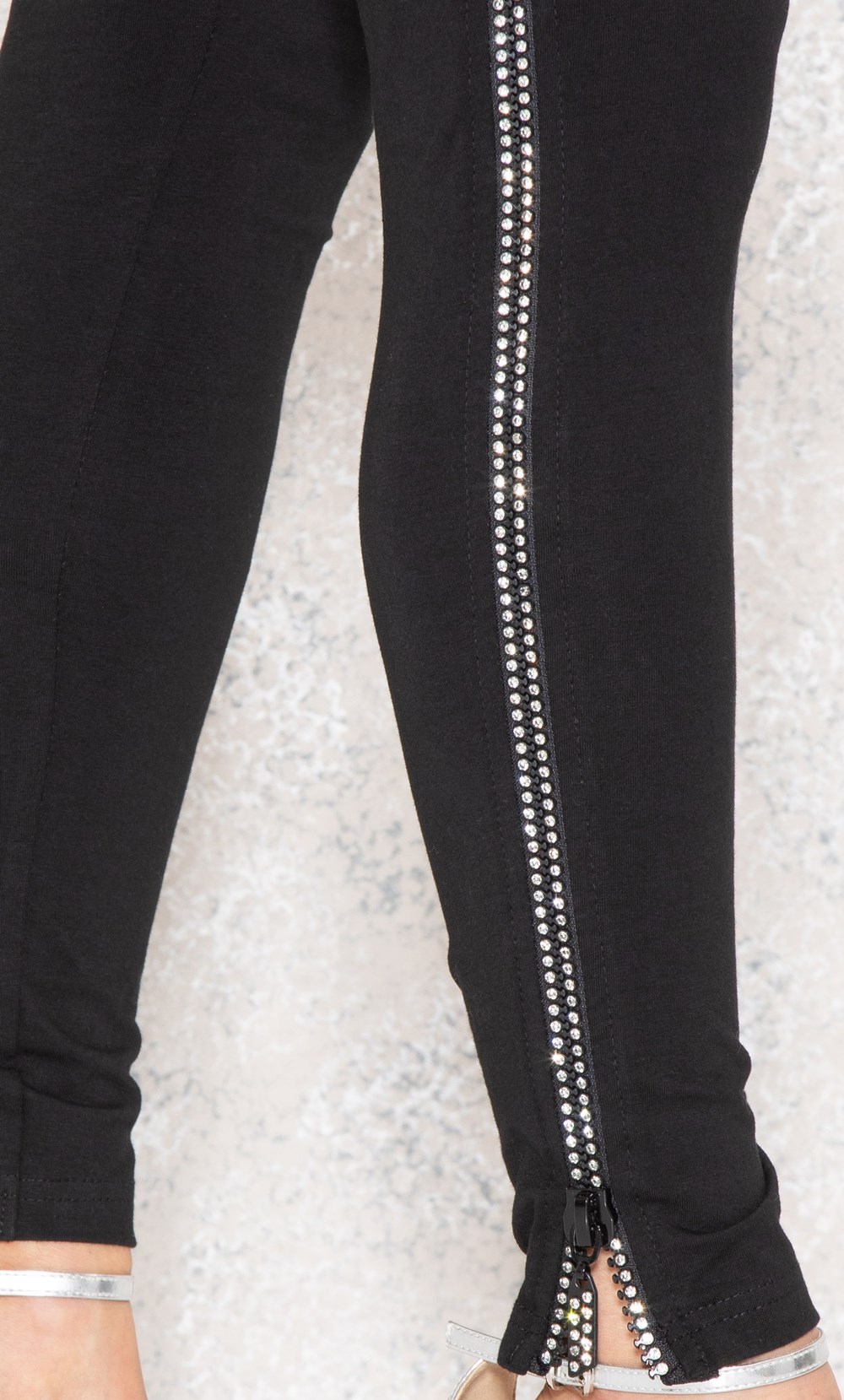 Full Length Embellished Zip Jersey Leggings