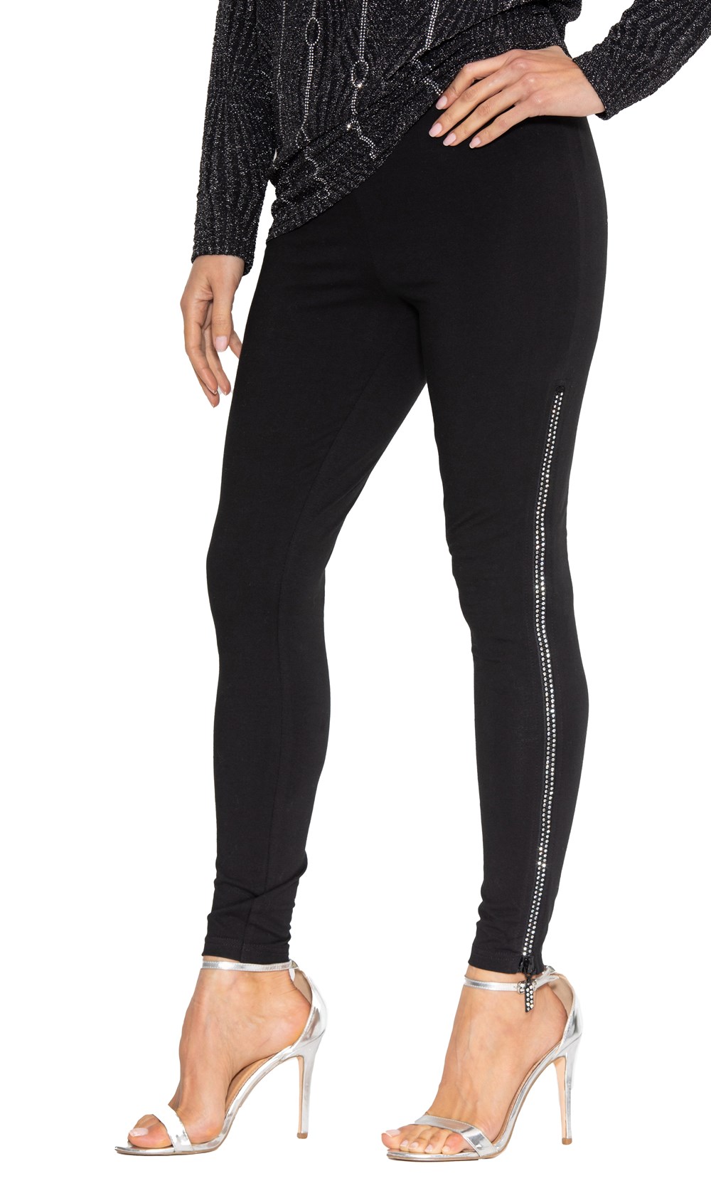 Full Length Embellished Zip Jersey Leggings