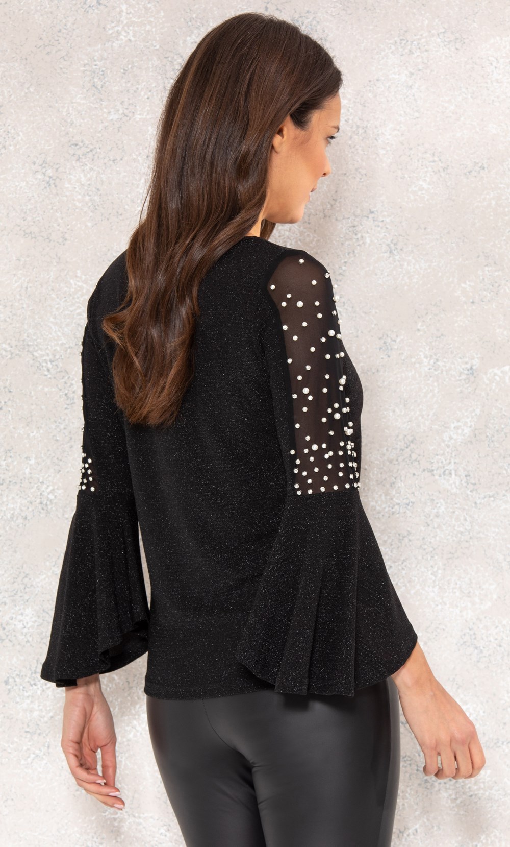 Embellished Bell Sleeve Shimmer Top