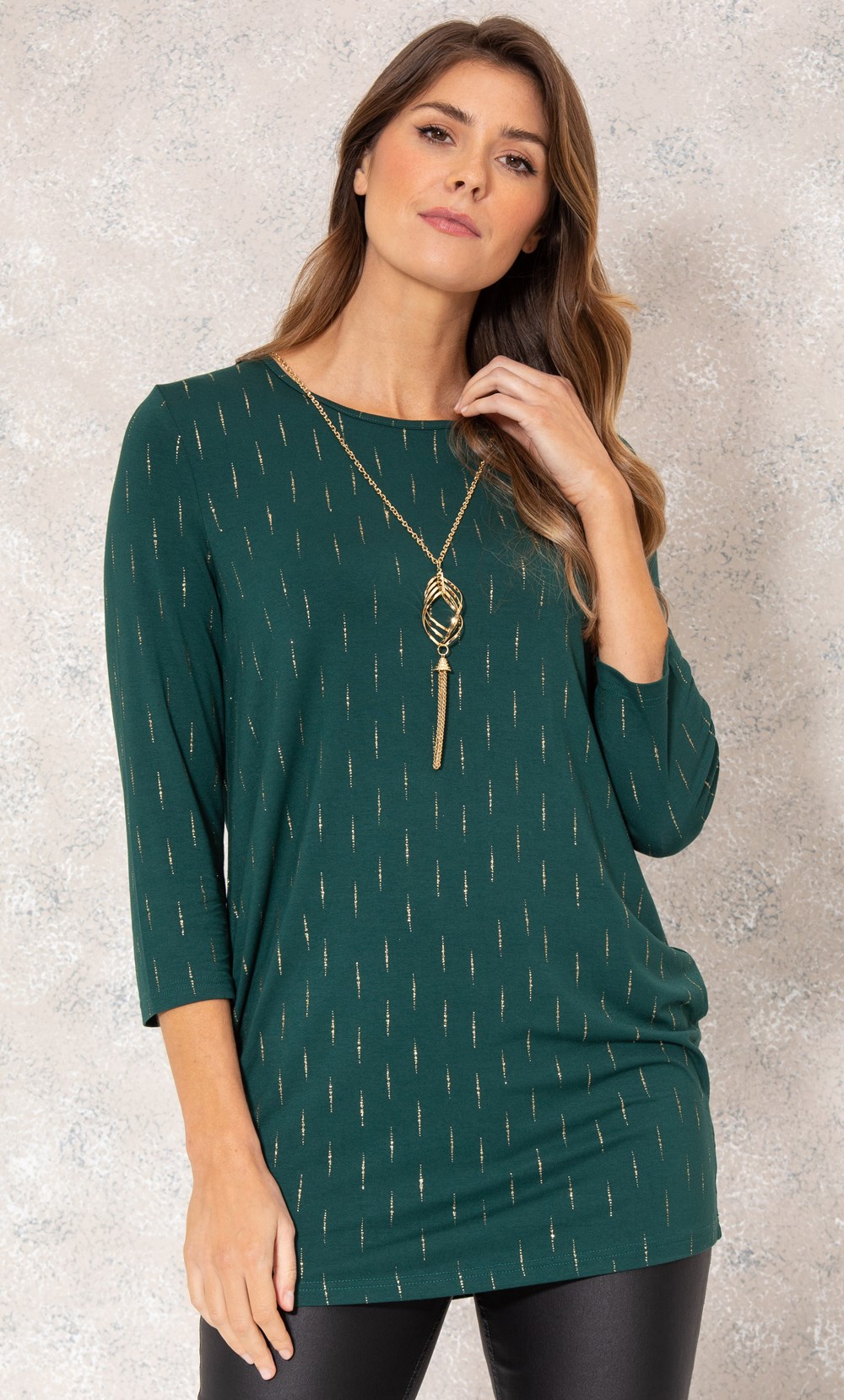 Longline Glitter Jersey Top With Necklace