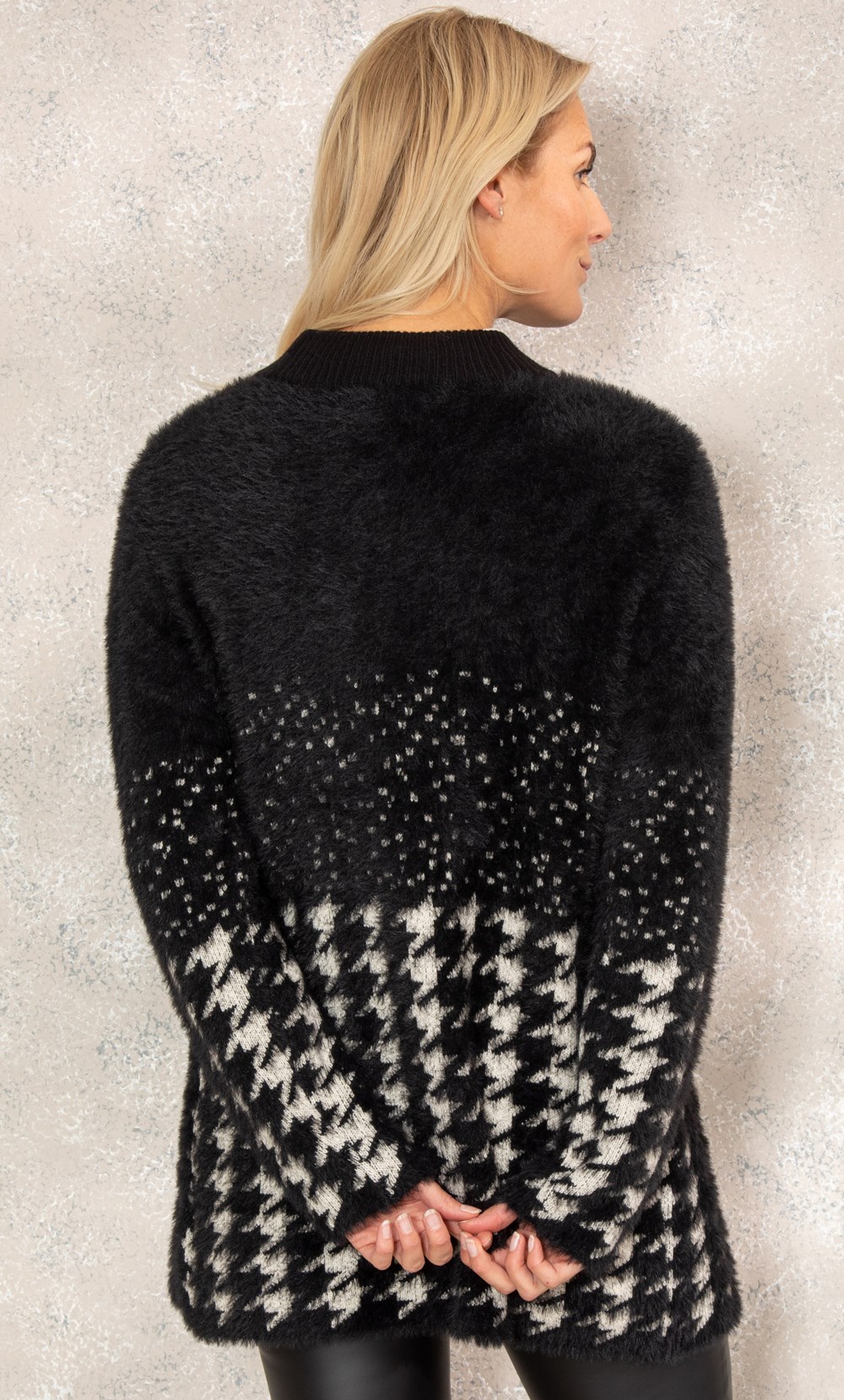Houndstooth Feather Knit Cardigan