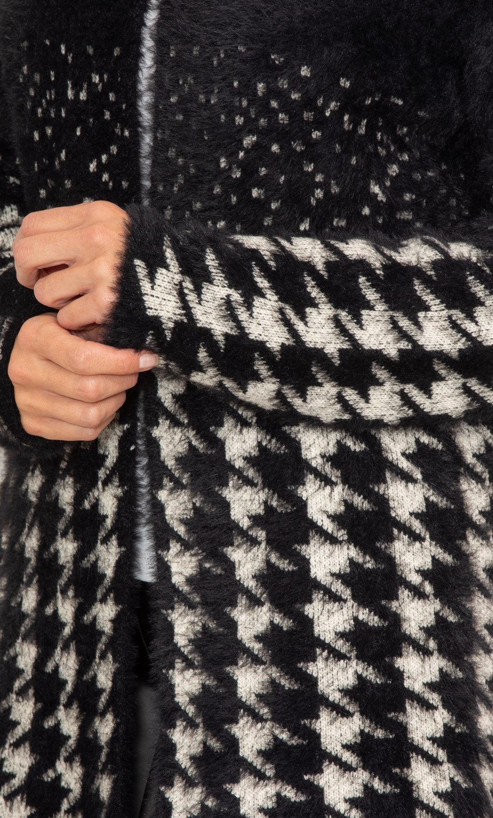 Houndstooth Feather Knit Cardigan