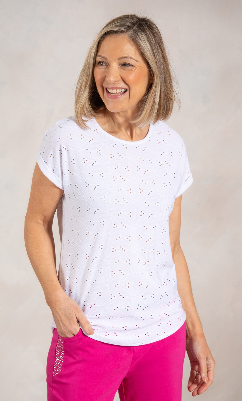 Brands - Anna Rose Anna Rose Broderie Anglaise Jersey Top White Women’s