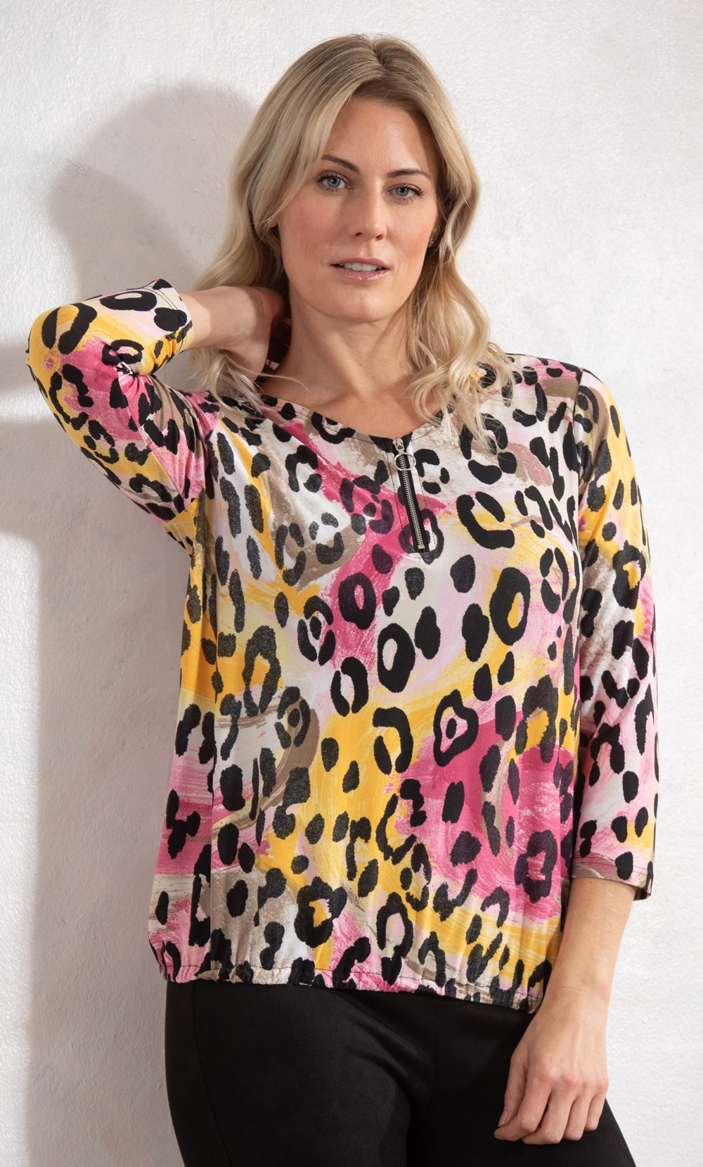 Brands - Klass Animal Print Zip Jersey Top Pink/Orange/Black Women’s