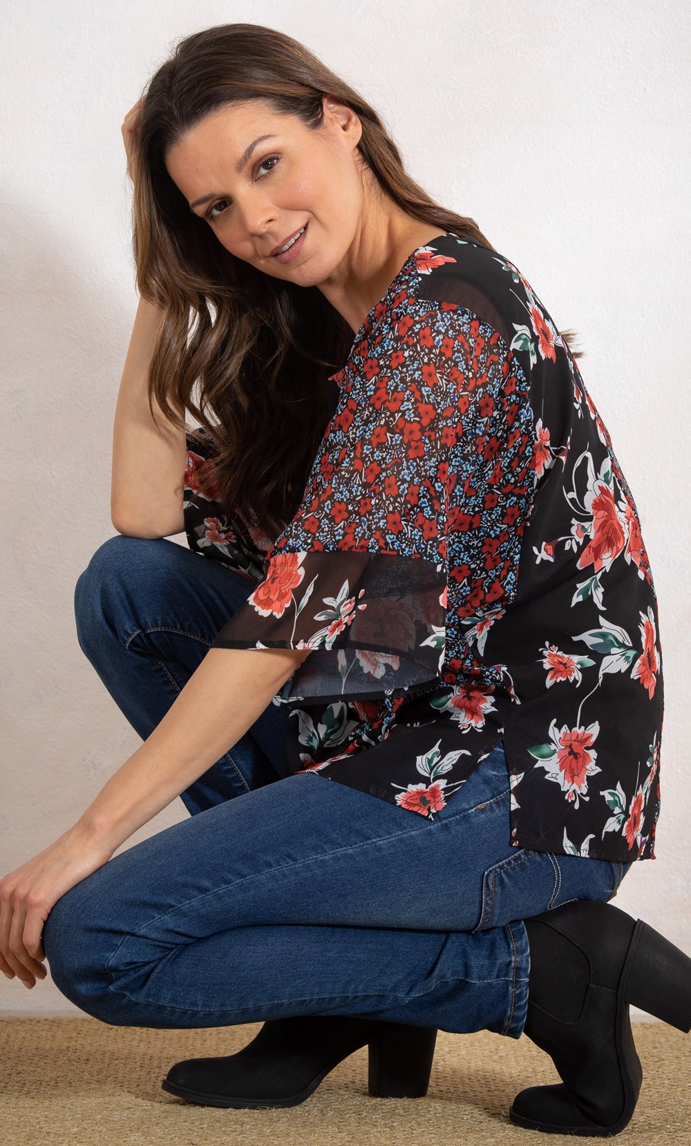 Panelled Mixed Floral Print Top
