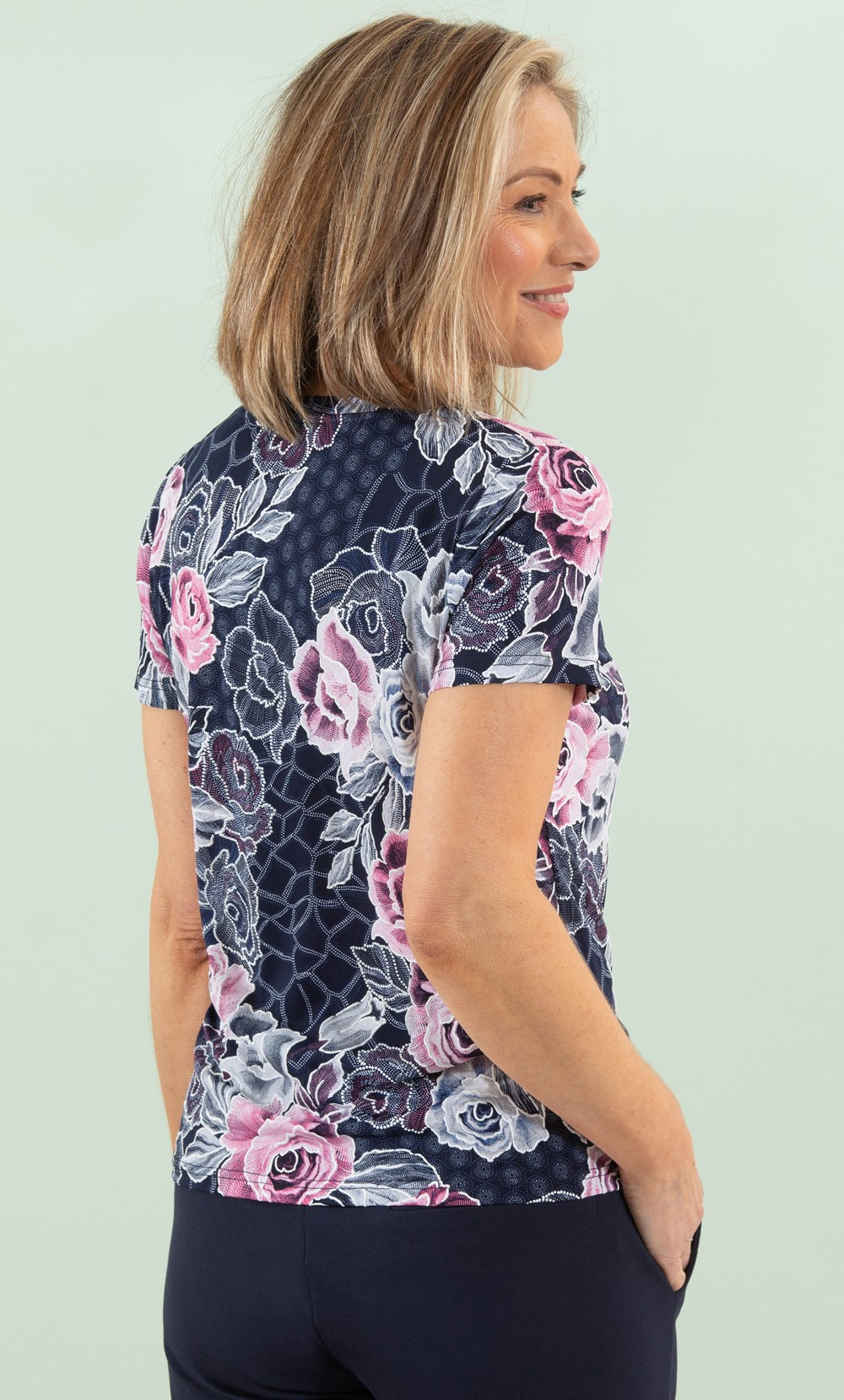 Anna Rose Floral Textured Short Sleeve Top